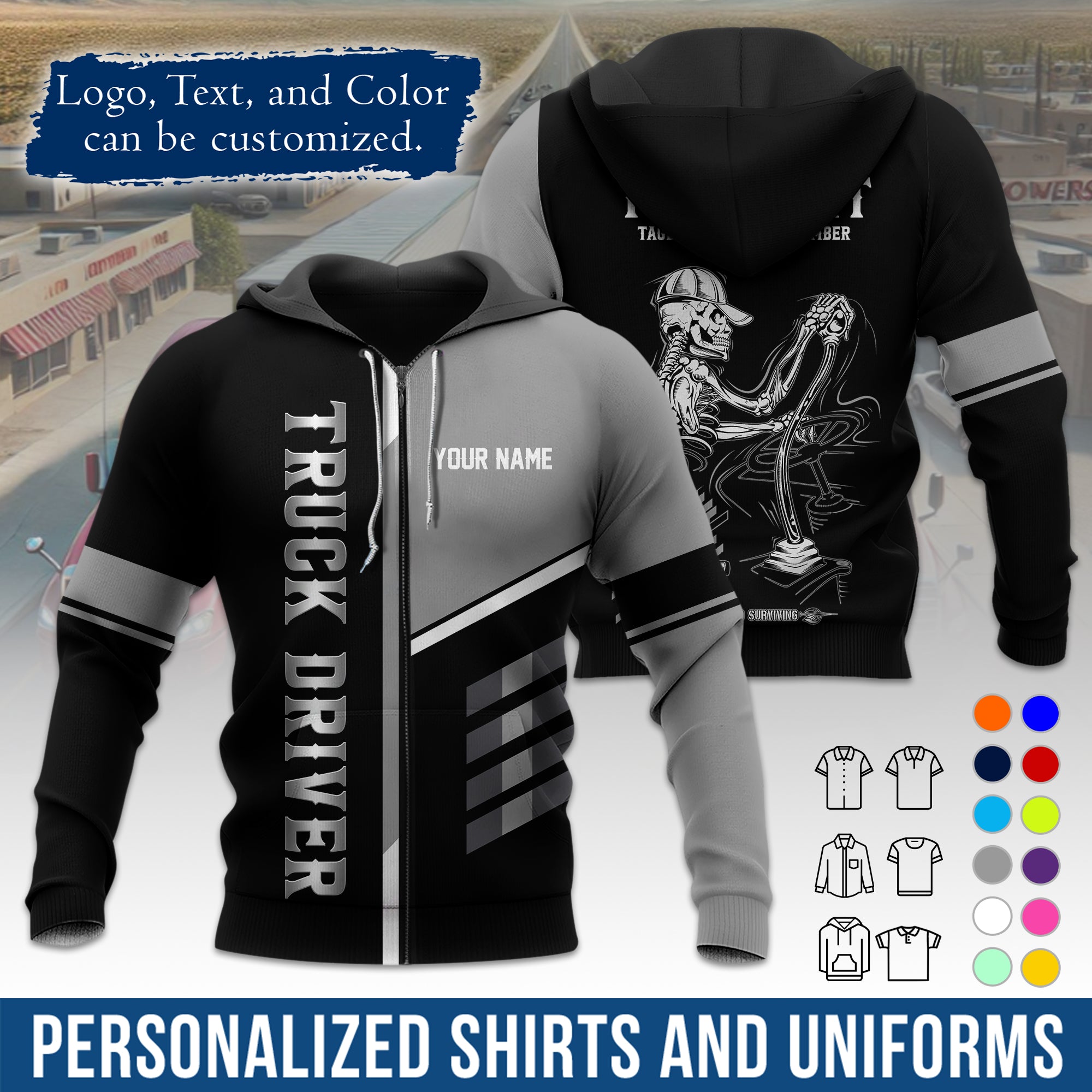 Custom Hoodie Uniform for Semi Truck Drivers, Add Your Company Logo, Text & Phone Number HD07