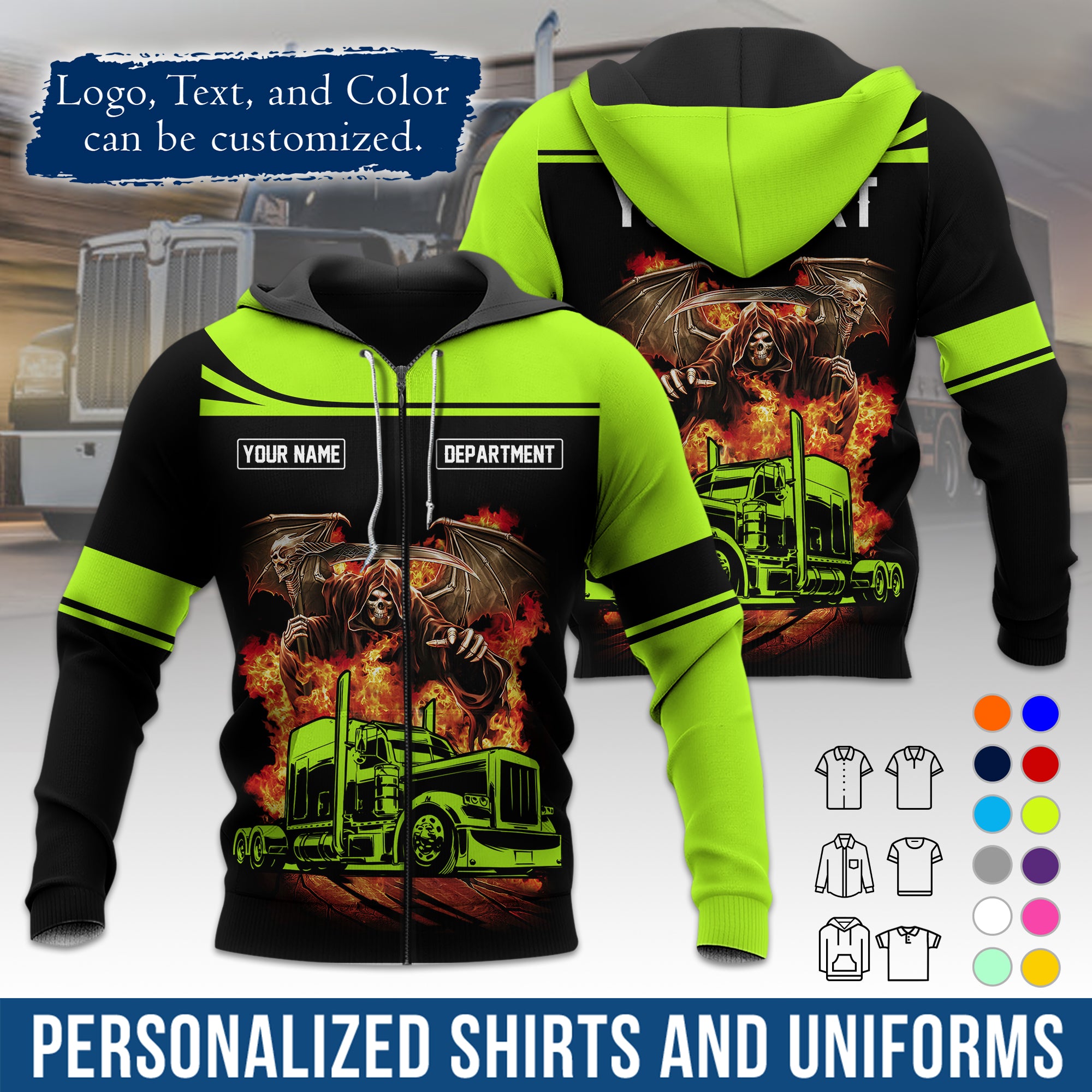 Custom Hoodie Uniform for Semi Truck Drivers, Add Your Company Logo, Text & Phone Number HD01