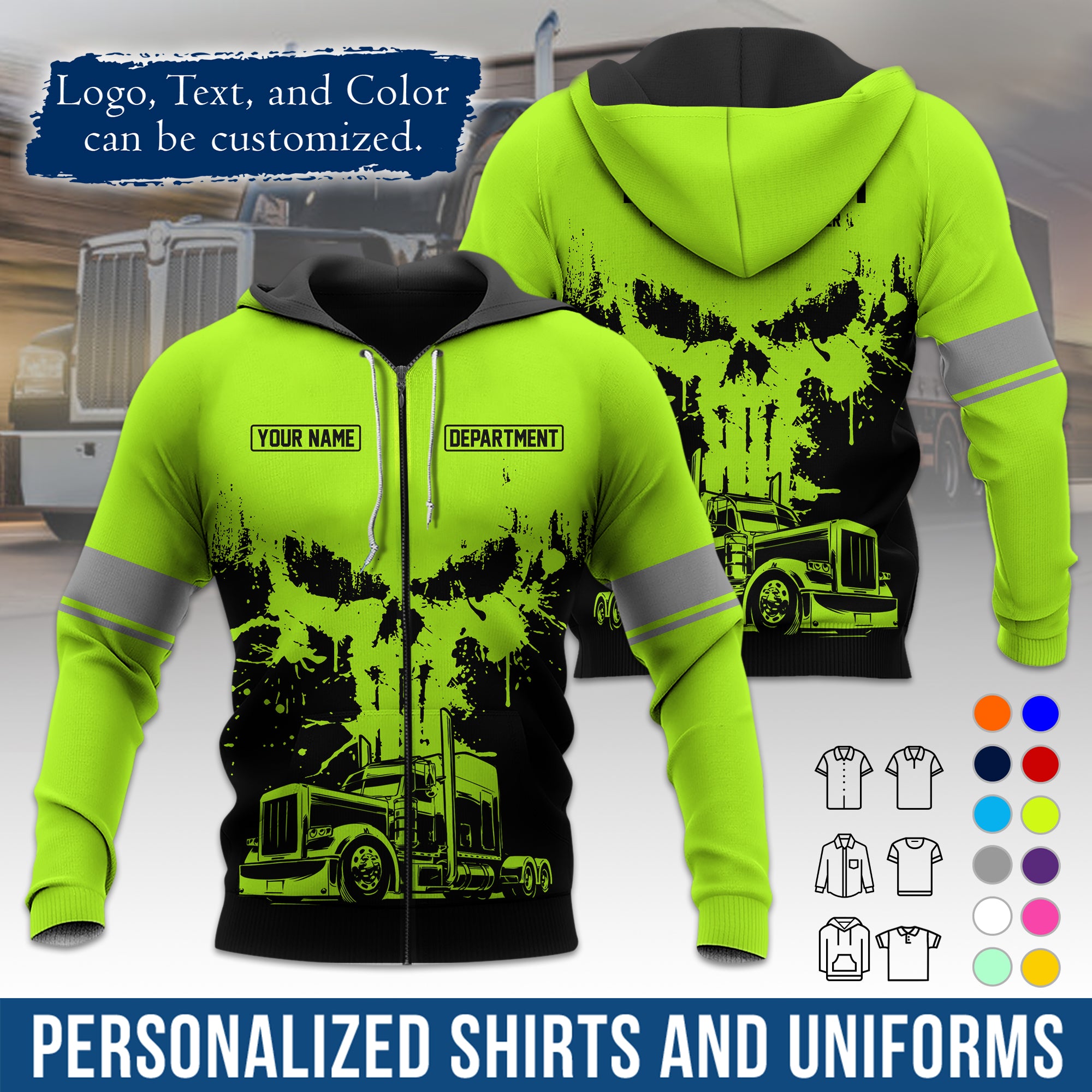 Custom Hoodie Uniform for Semi Truck Drivers, Add Your Company Logo, Text & Phone Number HD04