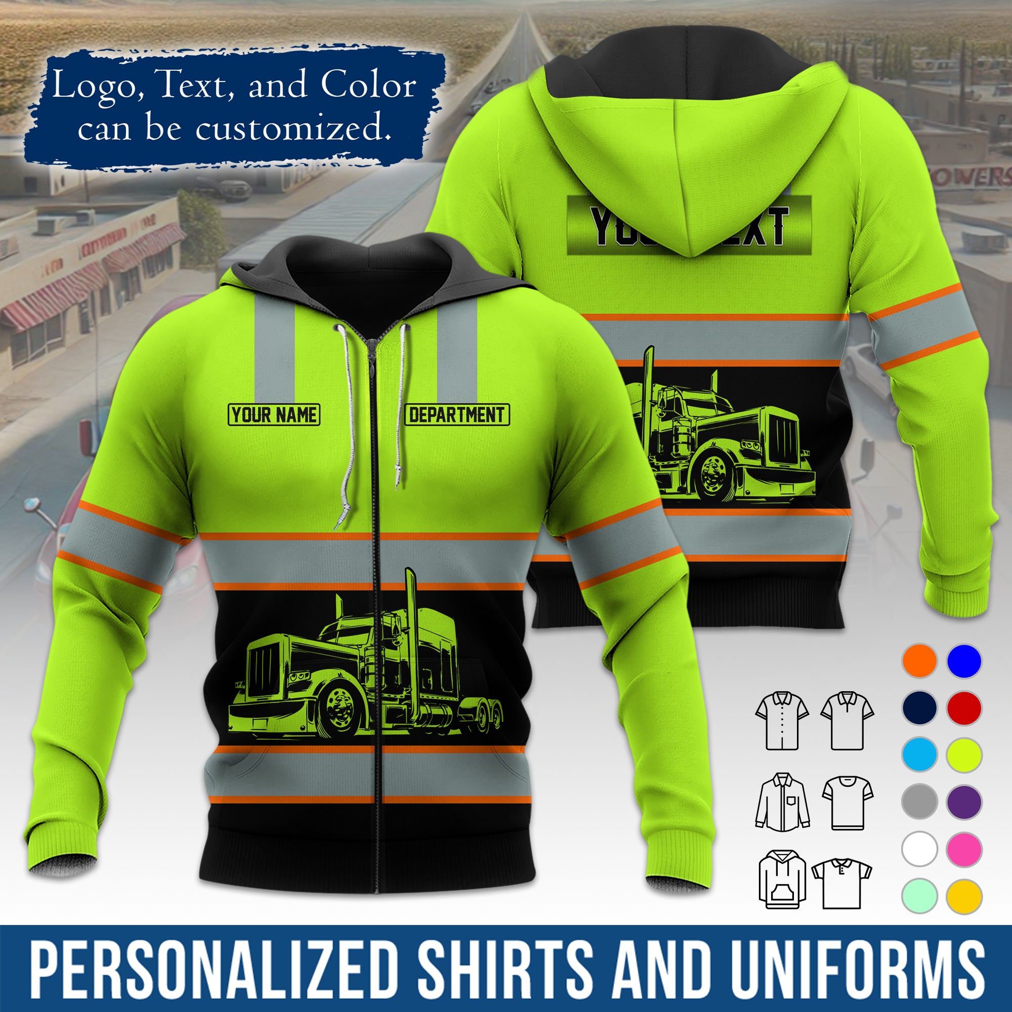 Custom Hoodie Uniform for Semi Truck Drivers, Add Your Company Logo, Text & Phone Number HD09