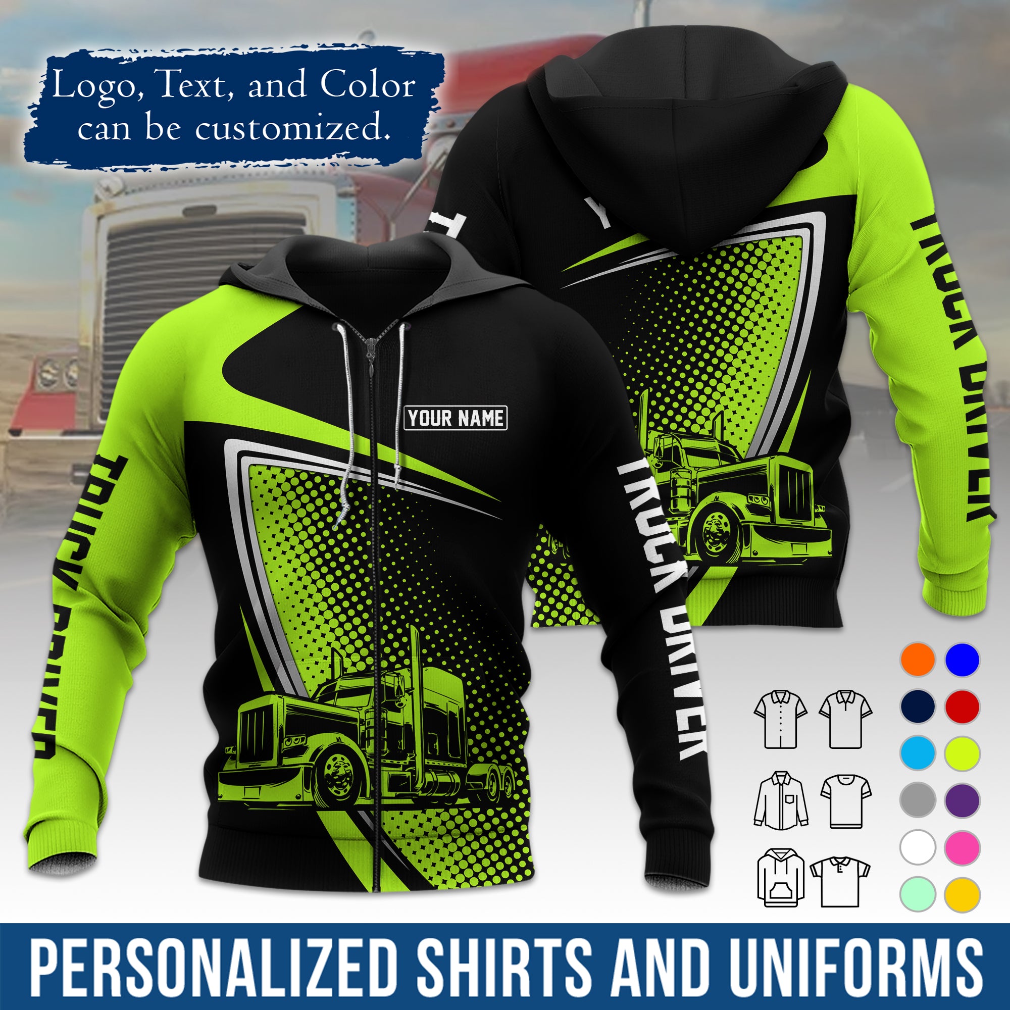 Custom Hoodie Uniform for Semi Truck Drivers, Add Your Company Logo, Text & Phone Number HD02