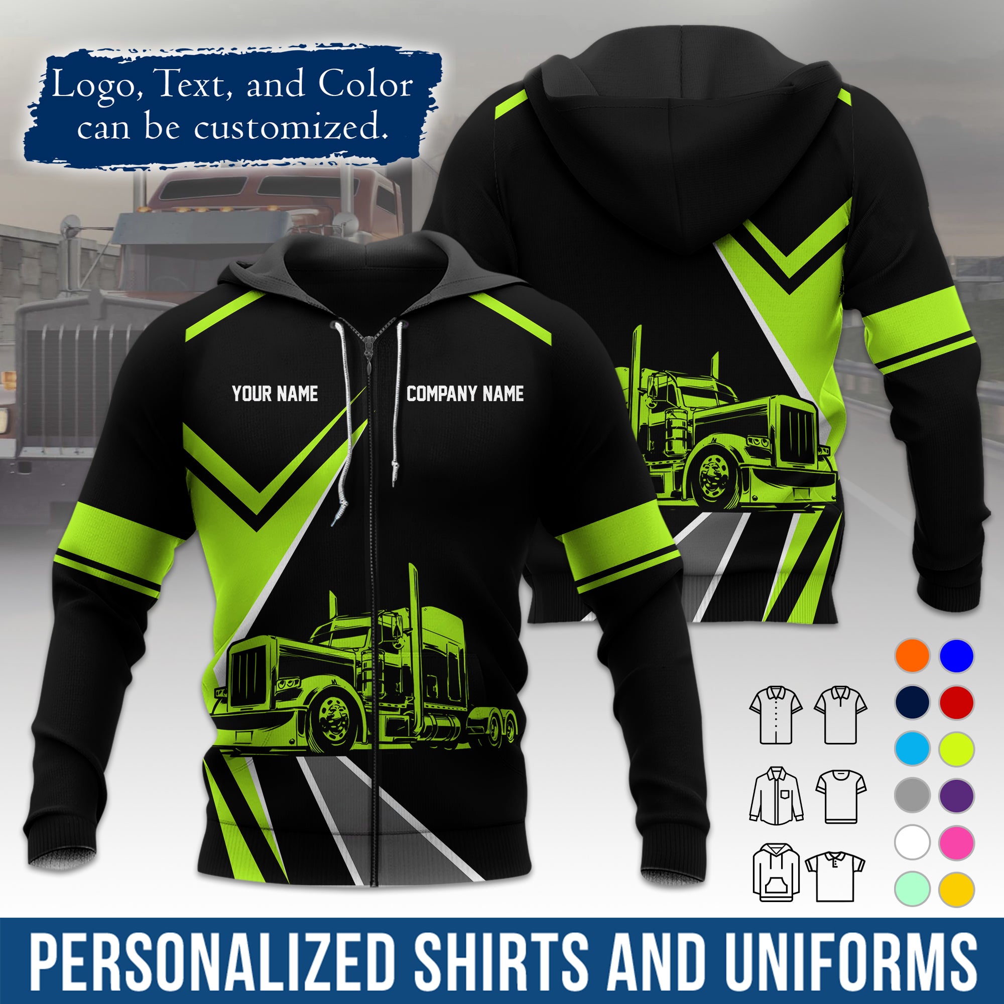 Custom Hoodie Uniform for Semi Truck Drivers, Add Your Company Logo, Text & Phone Number HD05
