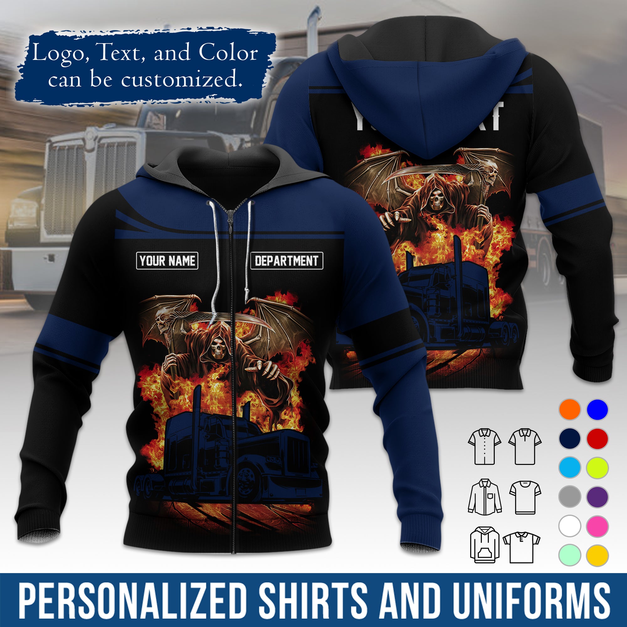 Custom Hoodie Uniform for Semi Truck Drivers, Add Your Company Logo, Text & Phone Number HD01