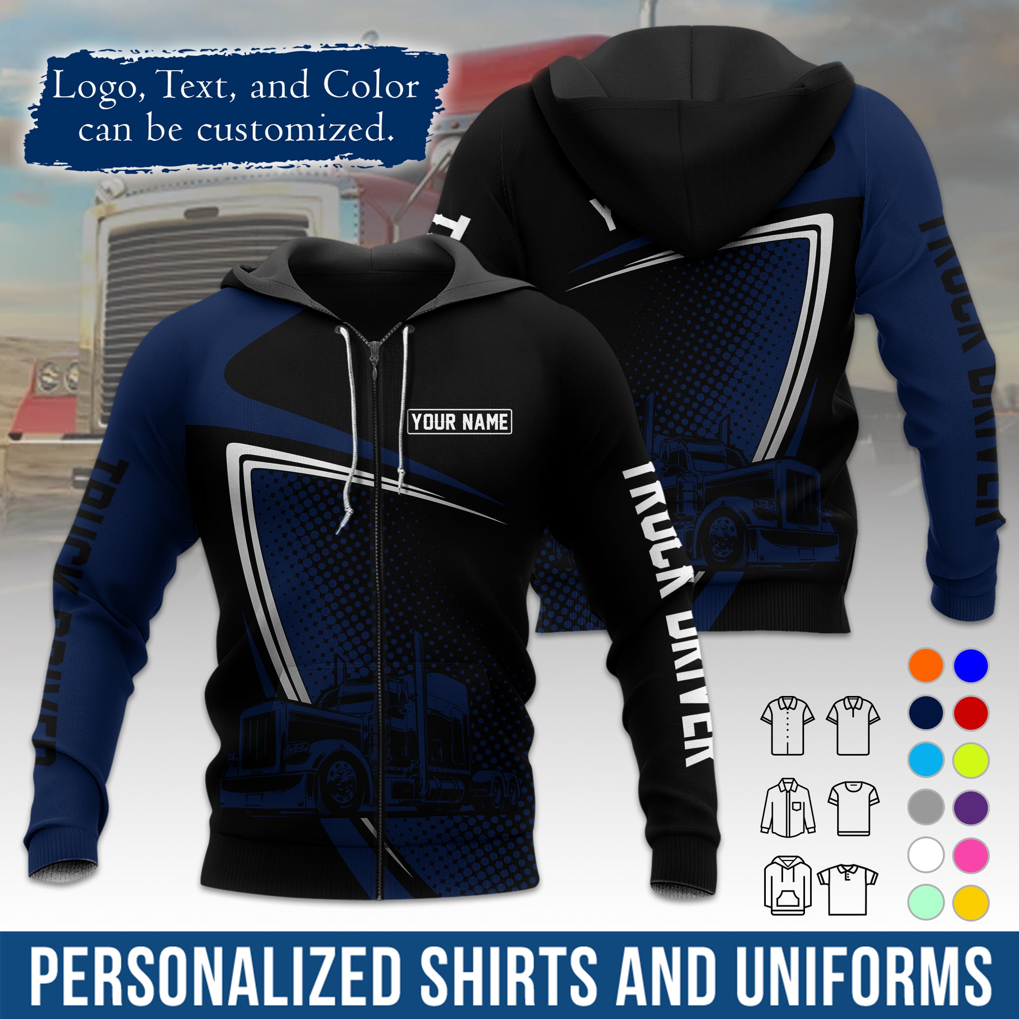 Custom Hoodie Uniform for Semi Truck Drivers, Add Your Company Logo, Text & Phone Number HD02