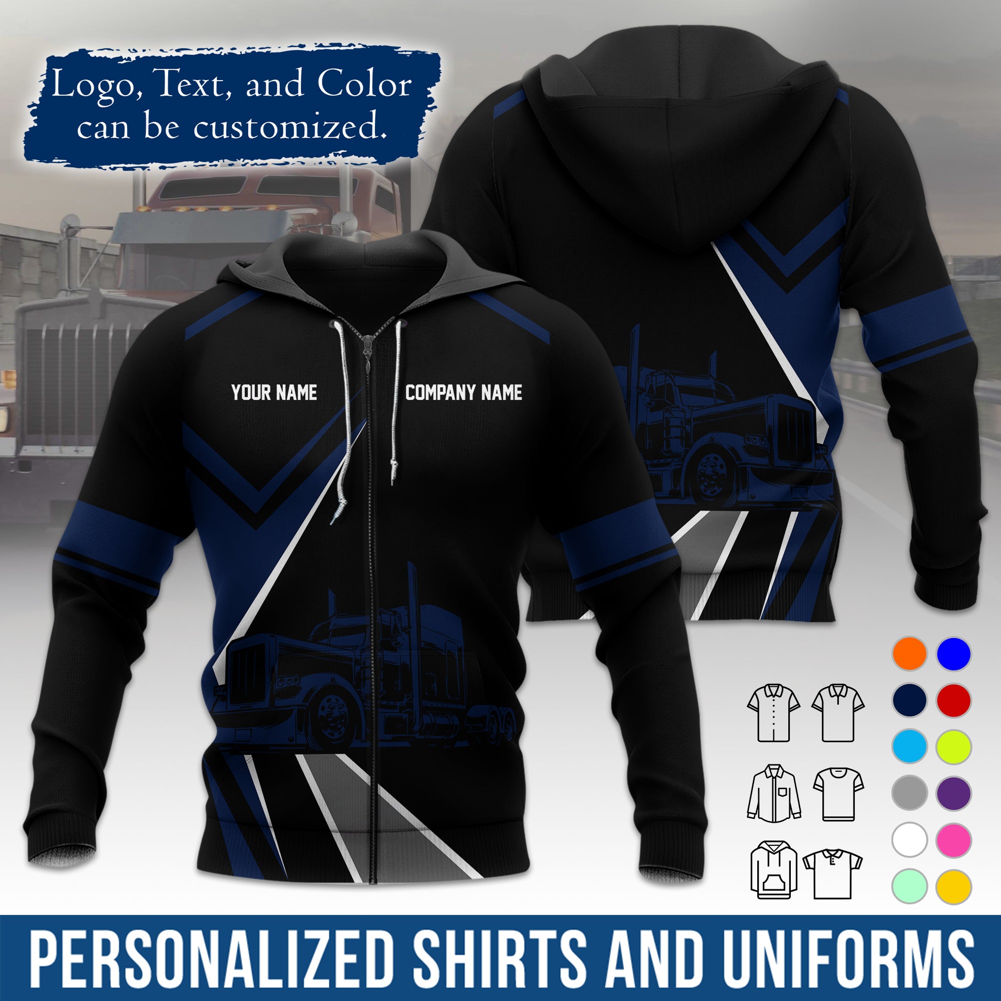 Custom Hoodie Uniform for Semi Truck Drivers, Add Your Company Logo, Text & Phone Number HD05