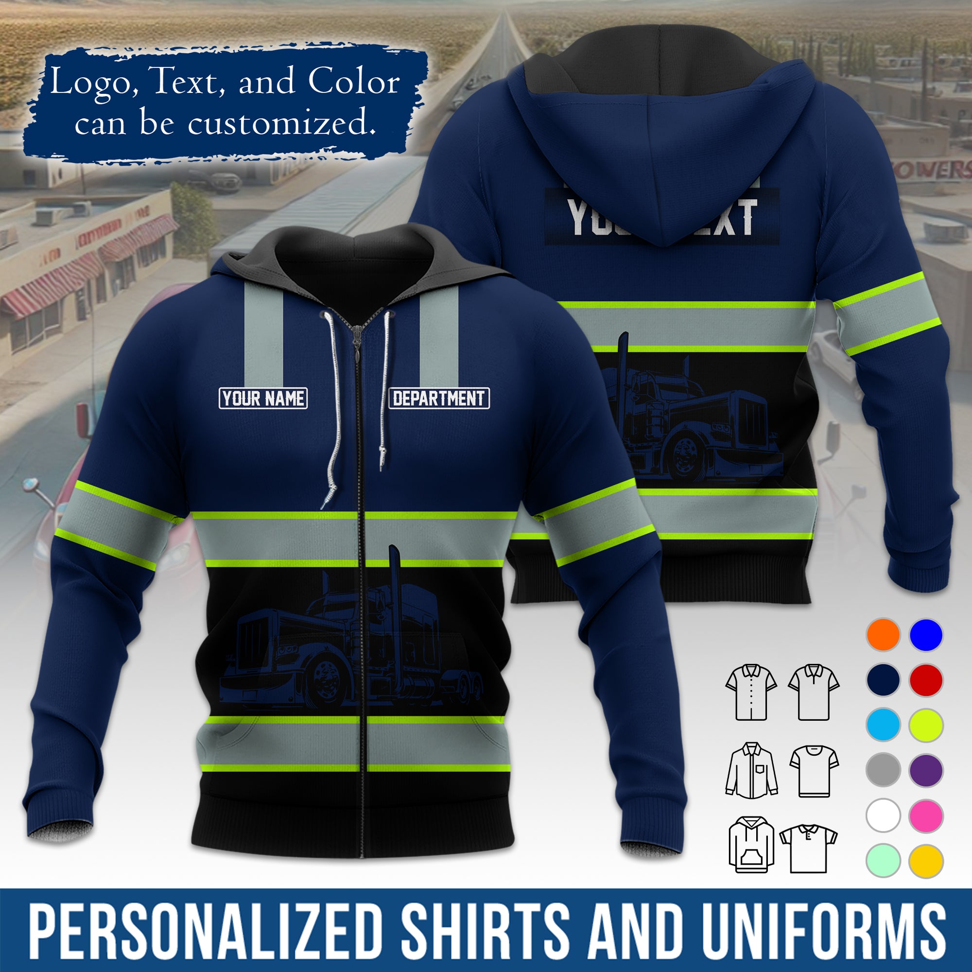 Custom Hoodie Uniform for Semi Truck Drivers, Add Your Company Logo, Text & Phone Number HD09