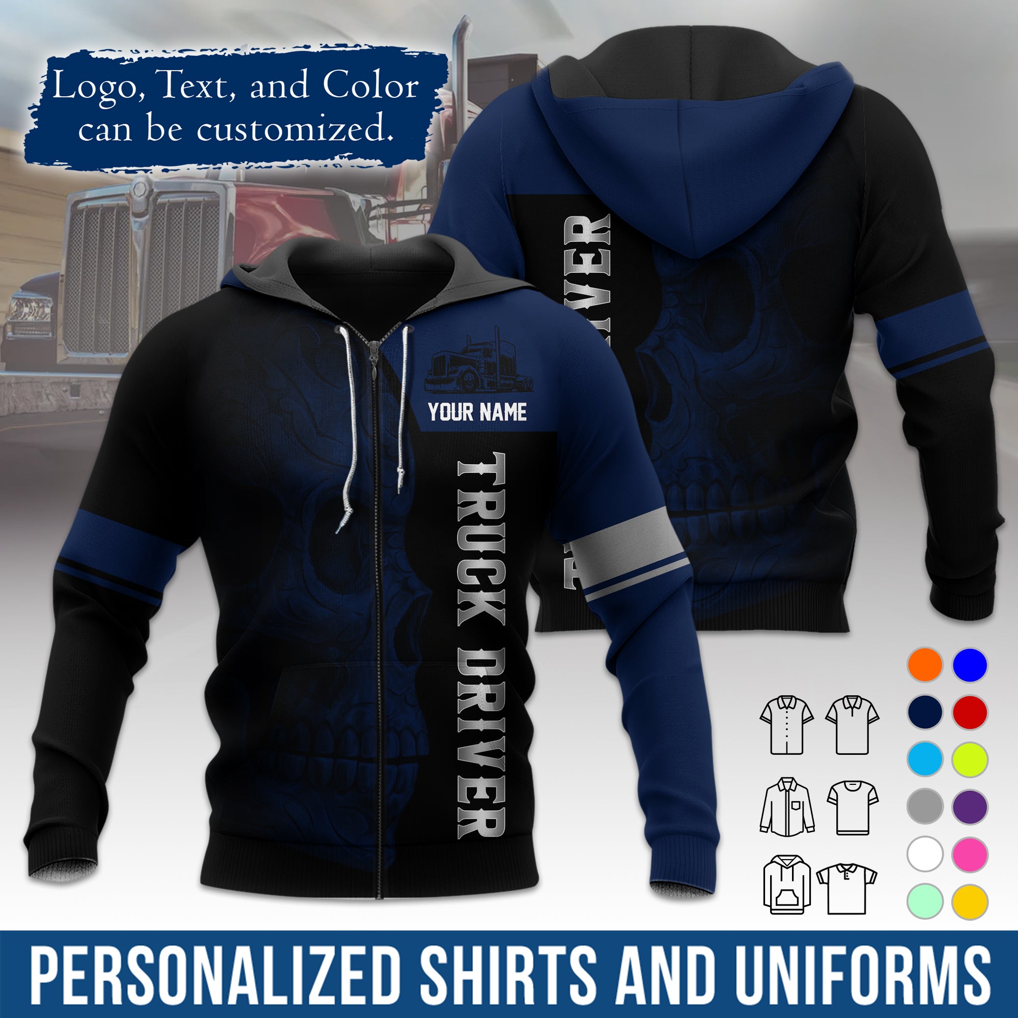 Custom Hoodie Uniform for Semi Truck Drivers, Add Your Company Logo, Text & Phone Number HD06
