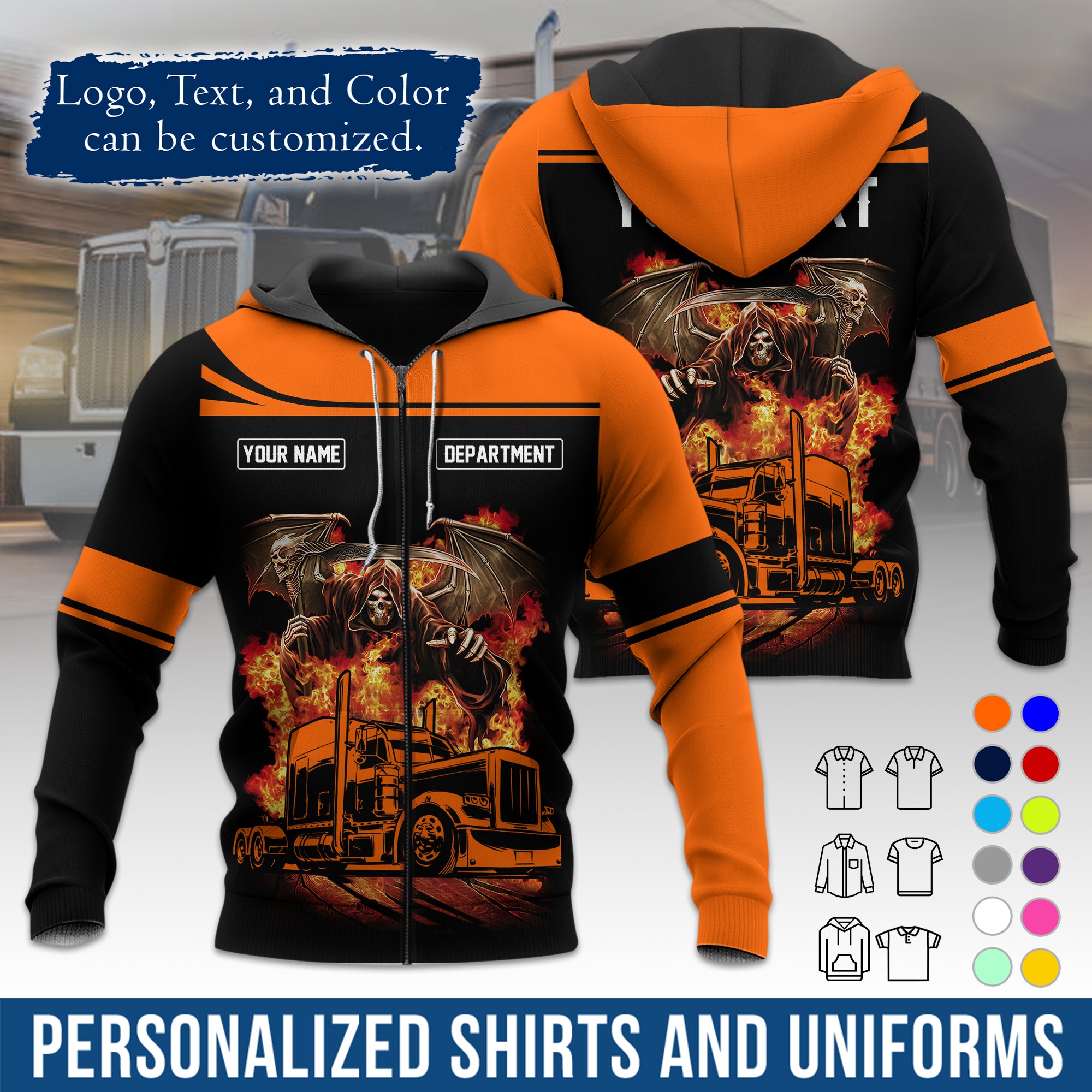 Custom Hoodie Uniform for Semi Truck Drivers, Add Your Company Logo, Text & Phone Number HD01