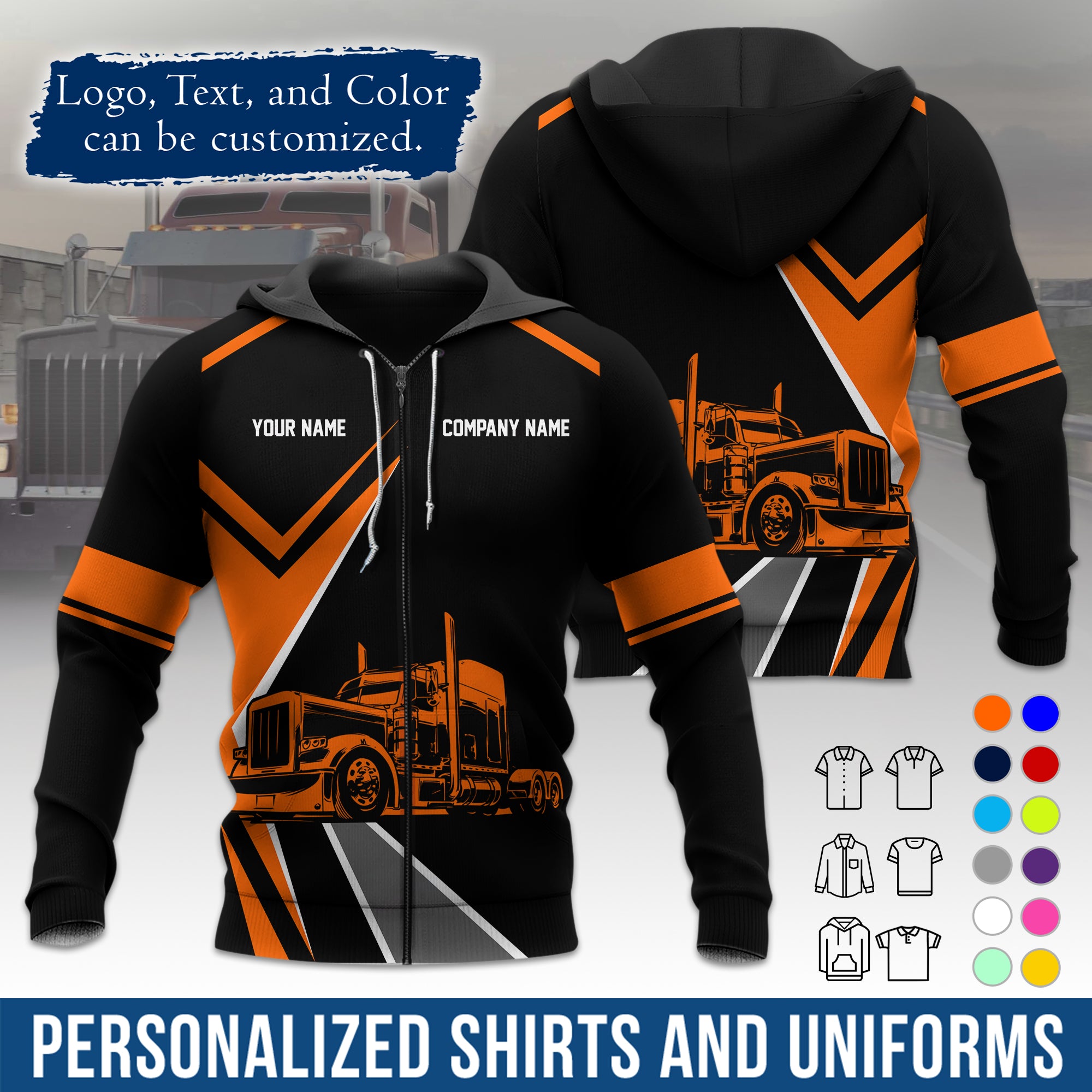 Custom Hoodie Uniform for Semi Truck Drivers, Add Your Company Logo, Text & Phone Number HD05