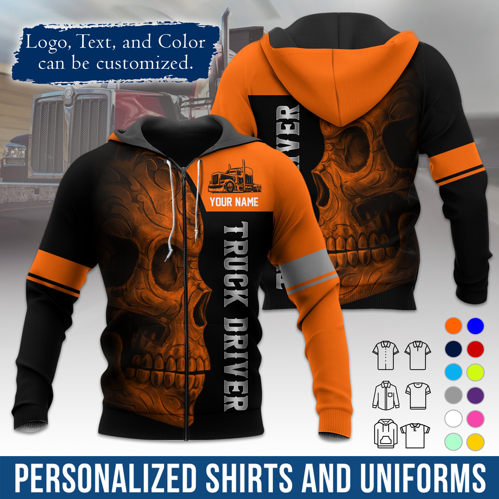 Custom Hoodie Uniform for Semi Truck Drivers, Add Your Company Logo, Text & Phone Number HD06