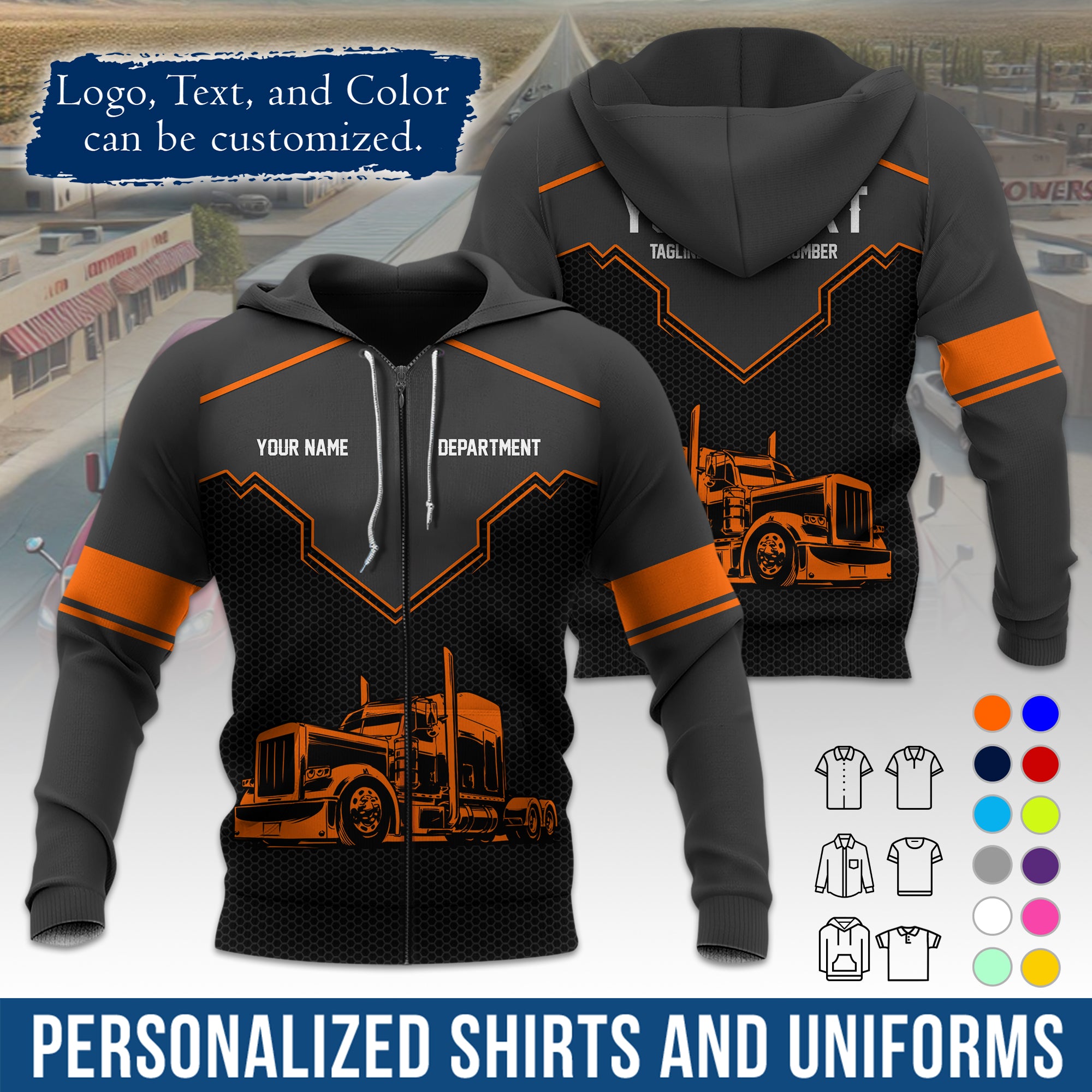 Custom Hoodie Uniform for Semi Truck Drivers, Add Your Company Logo, Text & Phone Number HD08