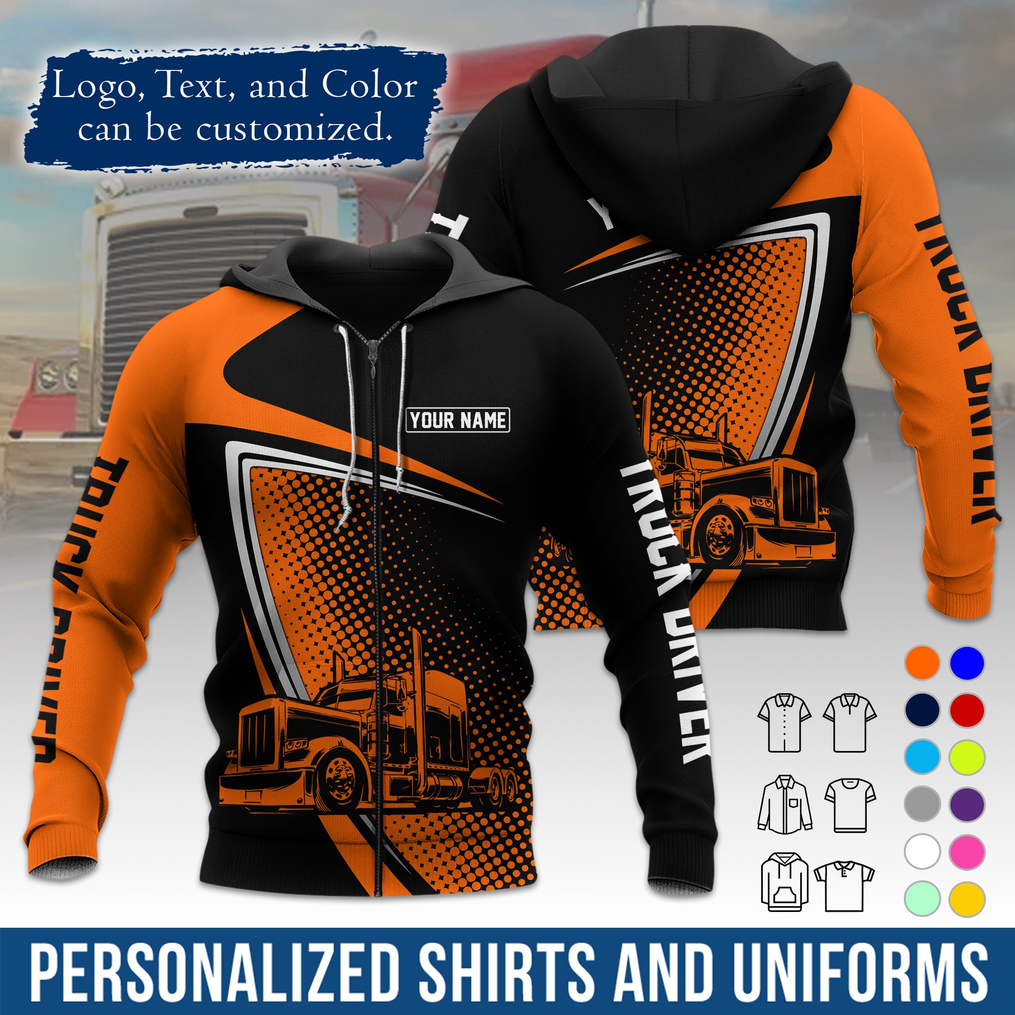 Custom Hoodie Uniform for Semi Truck Drivers, Add Your Company Logo, Text & Phone Number HD02