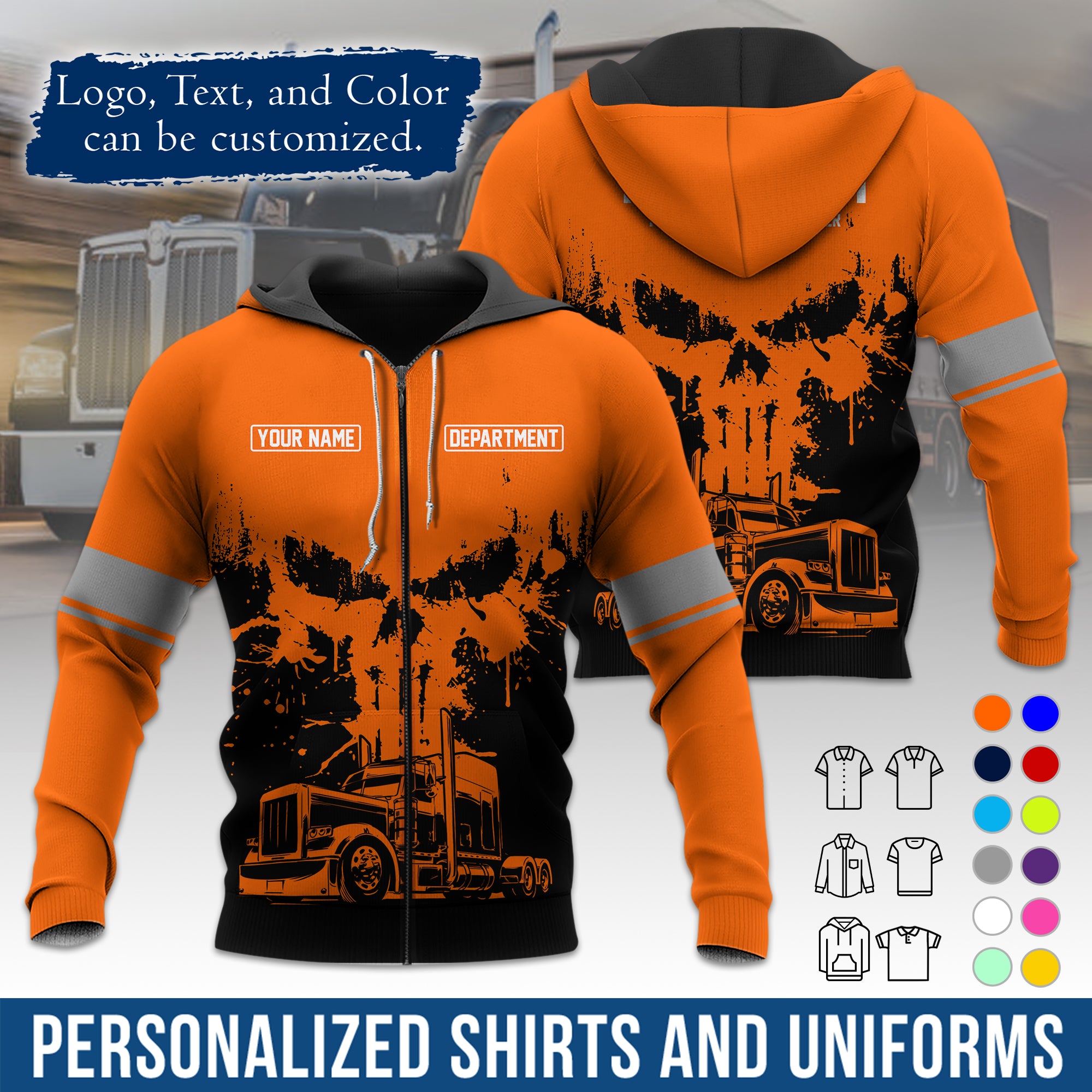 Custom Hoodie Uniform for Semi Truck Drivers, Add Your Company Logo, Text & Phone Number HD04