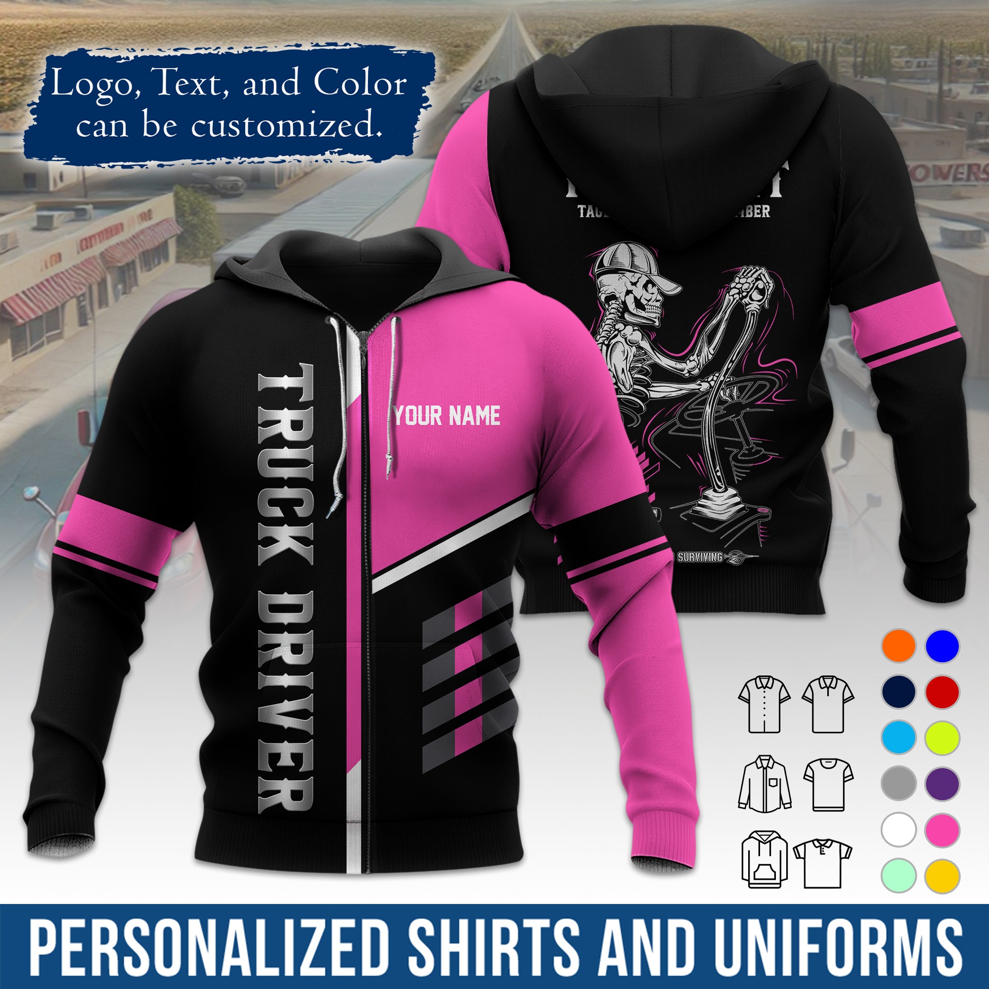 Custom Hoodie Uniform for Semi Truck Drivers, Add Your Company Logo, Text & Phone Number HD07