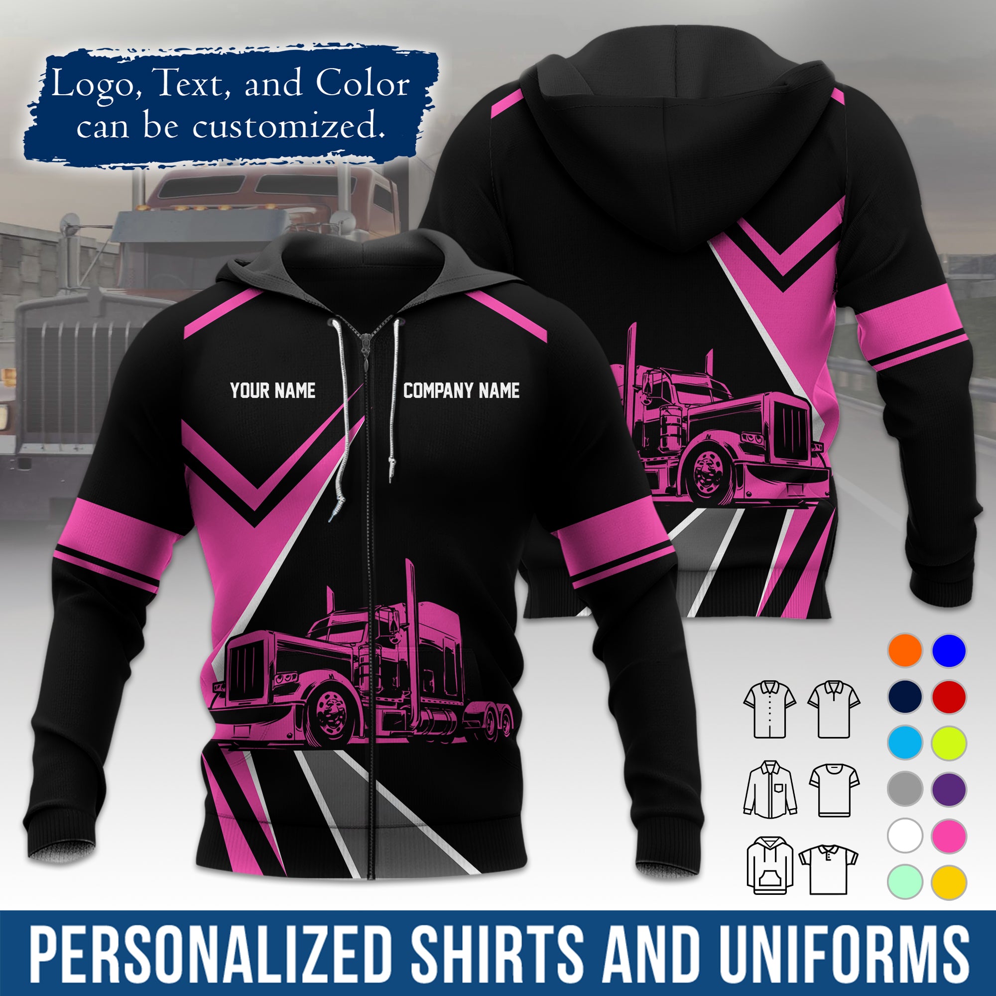Custom Hoodie Uniform for Semi Truck Drivers, Add Your Company Logo, Text & Phone Number HD05