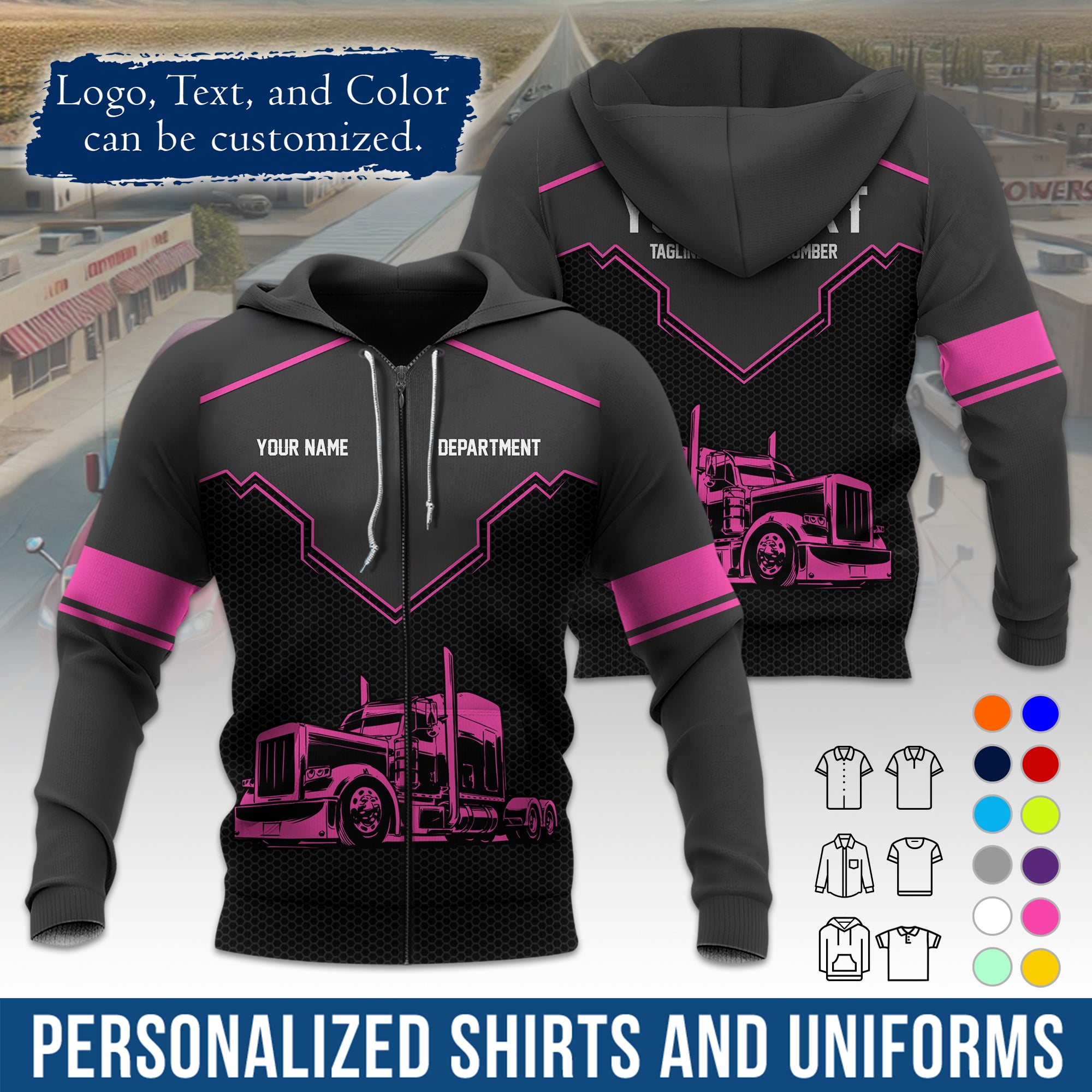 Custom Hoodie Uniform for Semi Truck Drivers, Add Your Company Logo, Text & Phone Number HD08