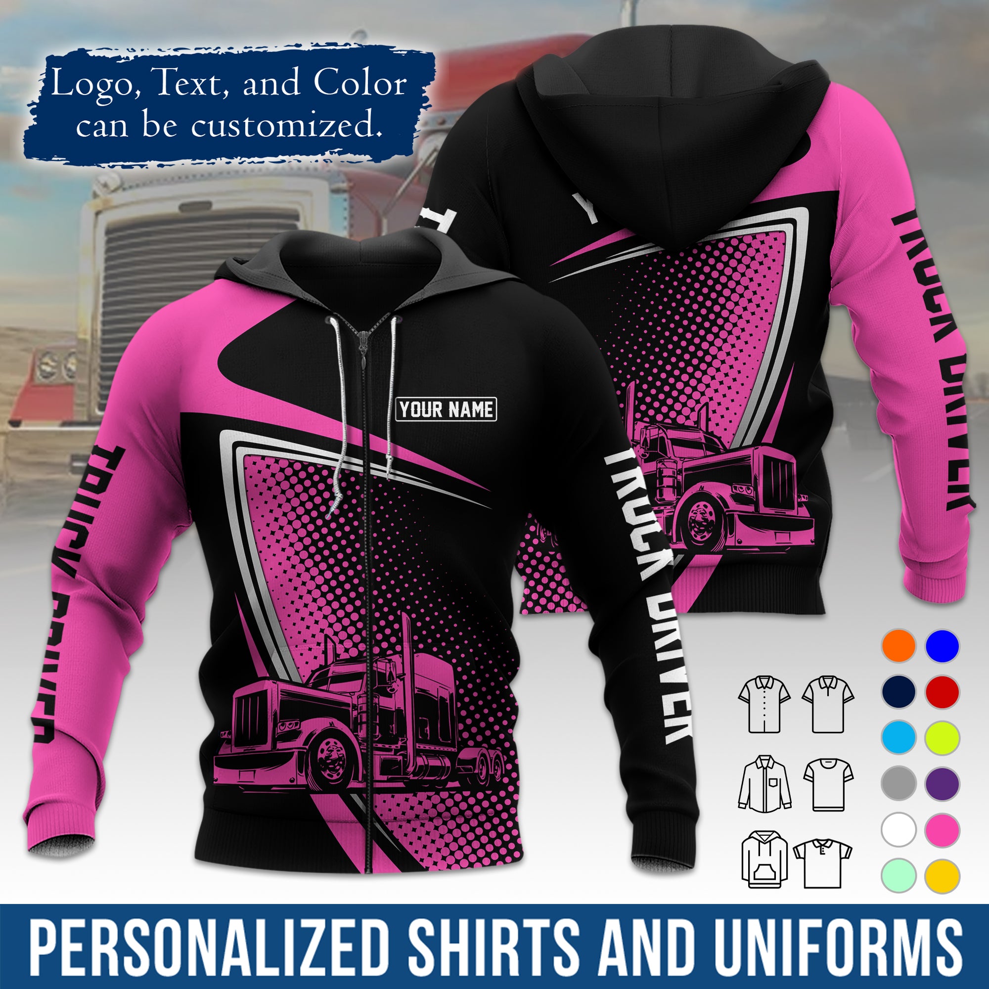 Custom Hoodie Uniform for Semi Truck Drivers, Add Your Company Logo, Text & Phone Number HD02