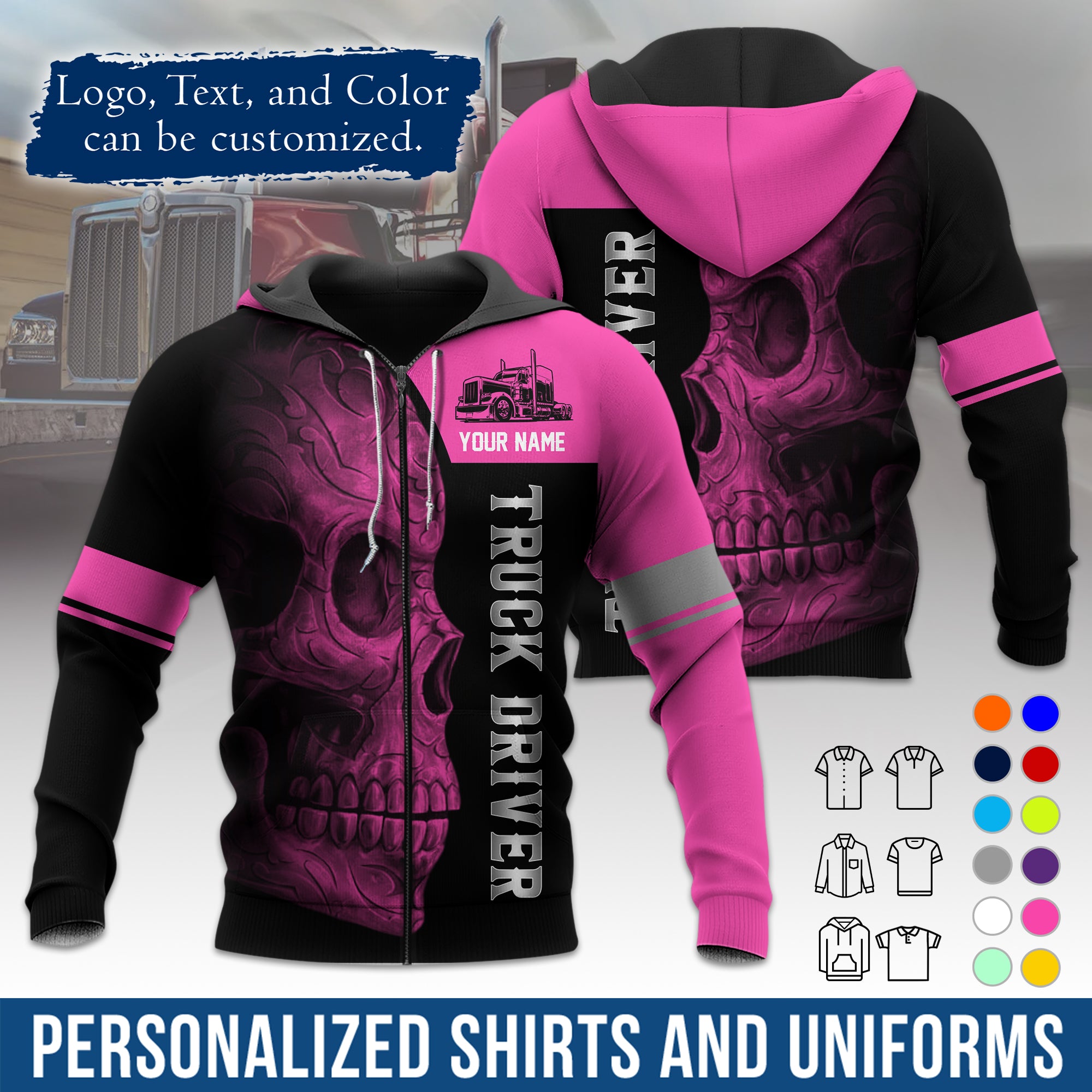 Custom Hoodie Uniform for Semi Truck Drivers, Add Your Company Logo, Text & Phone Number HD06