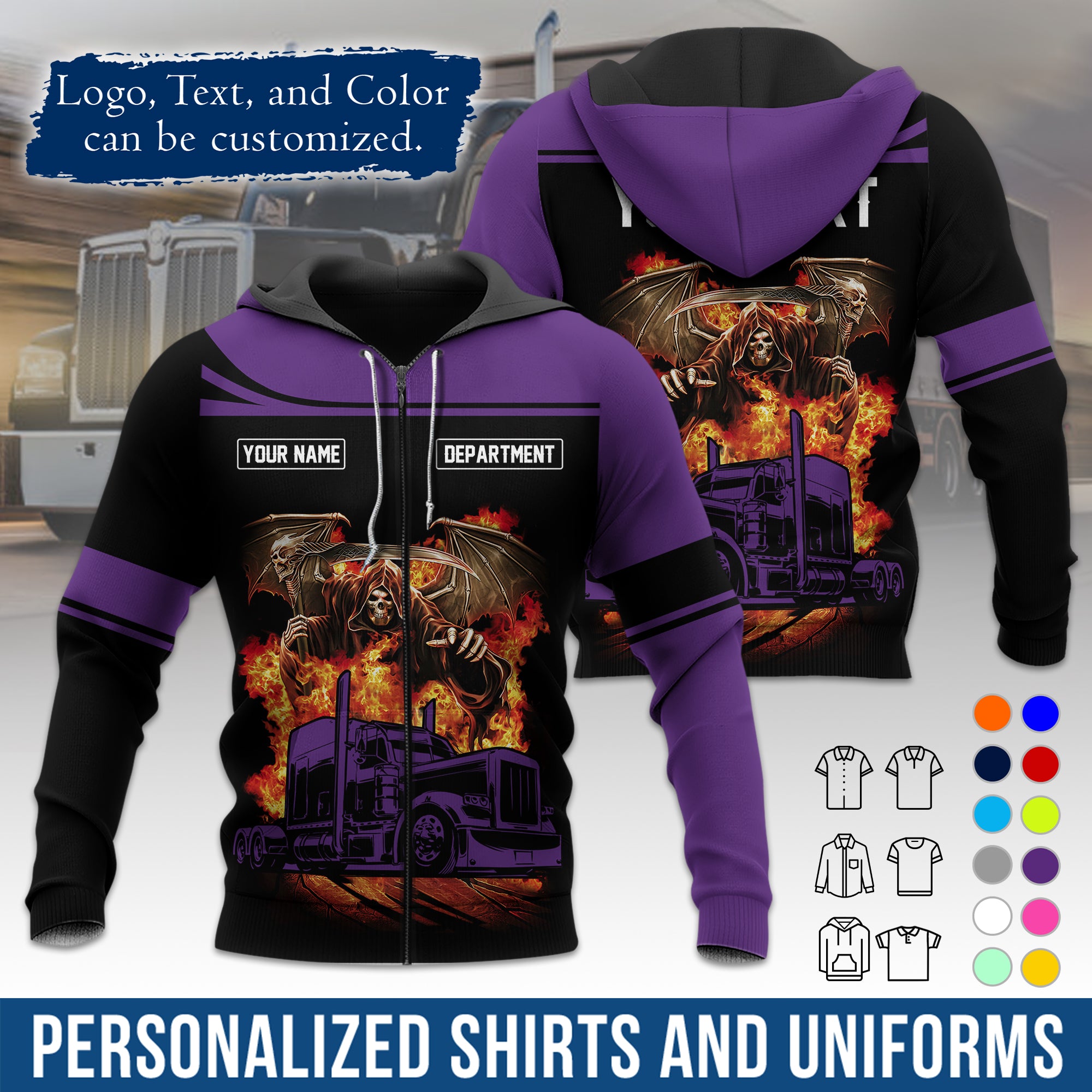 Custom Hoodie Uniform for Semi Truck Drivers, Add Your Company Logo, Text & Phone Number HD01