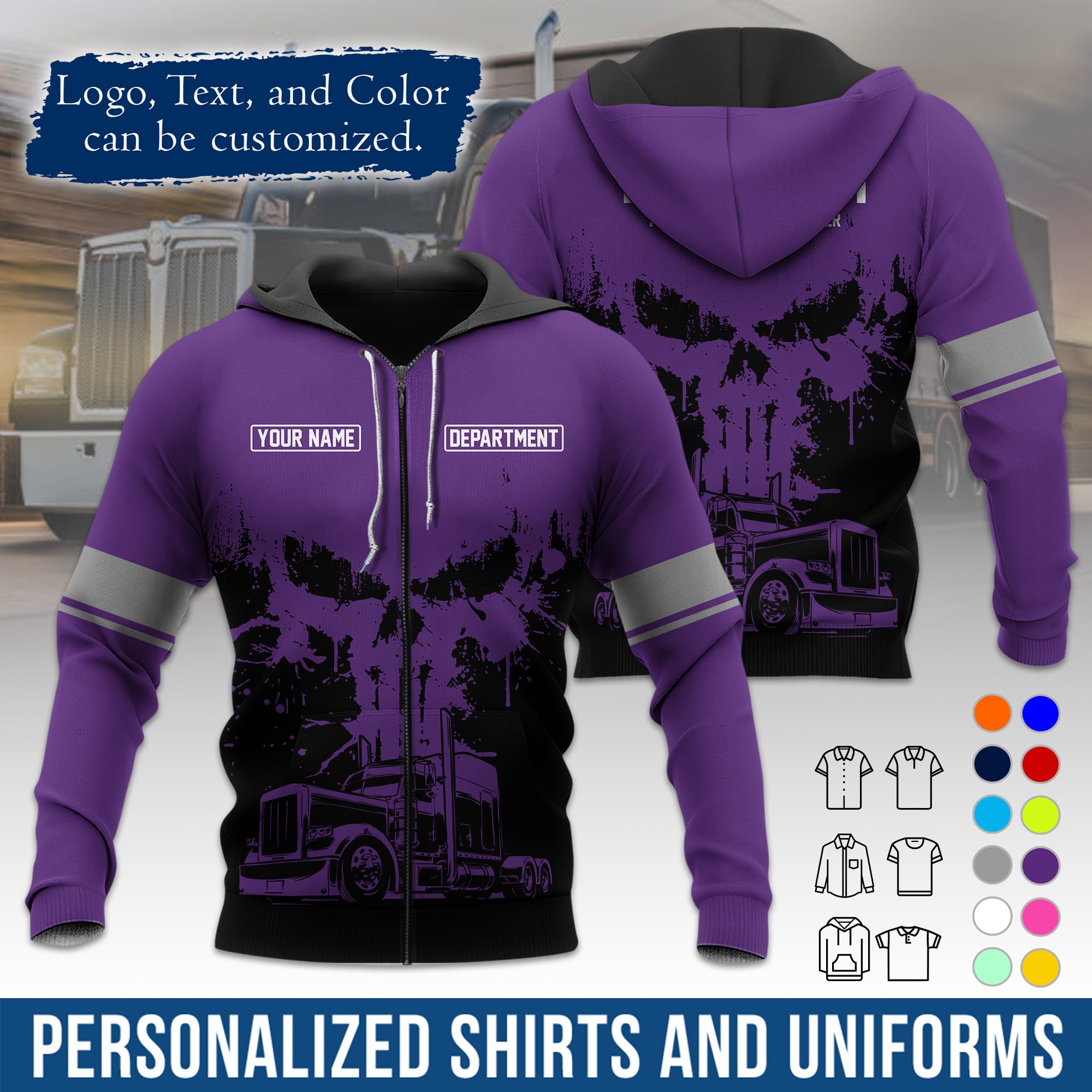 Custom Hoodie Uniform for Semi Truck Drivers, Add Your Company Logo, Text & Phone Number HD04
