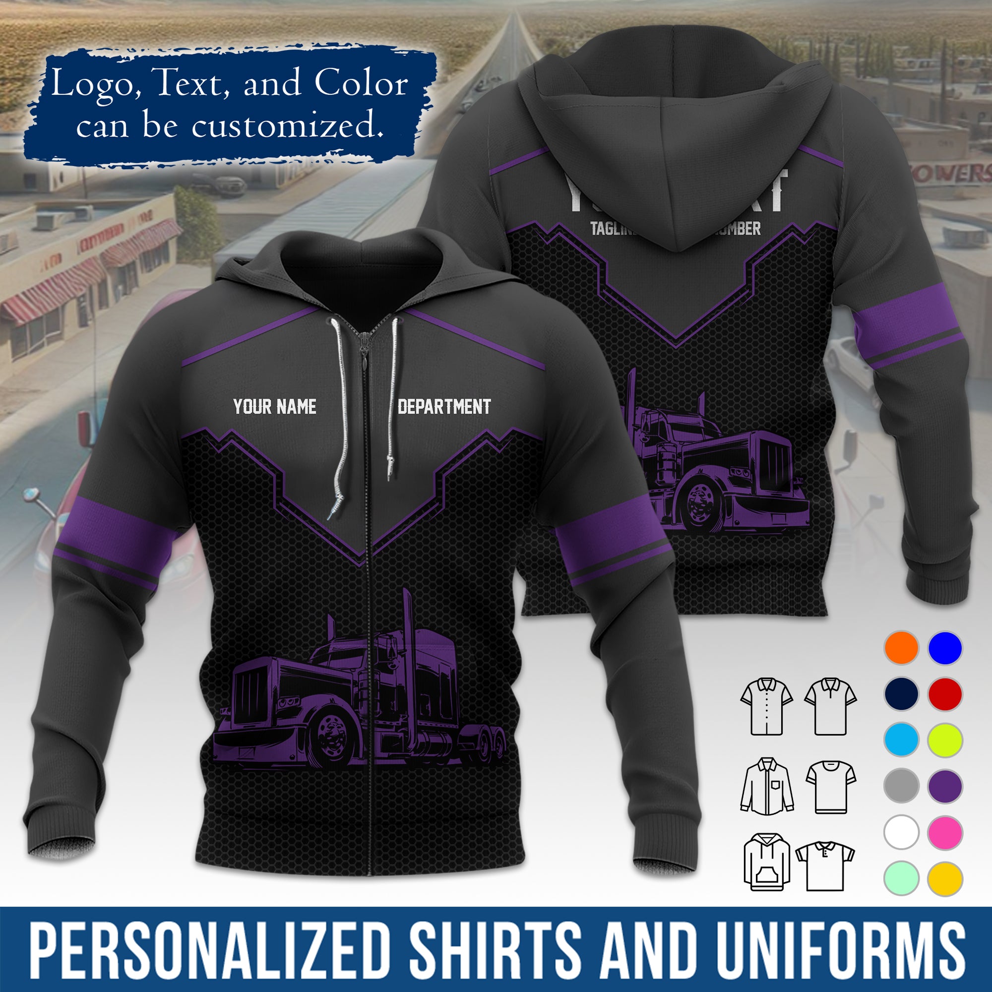 Custom Hoodie Uniform for Semi Truck Drivers, Add Your Company Logo, Text & Phone Number HD08