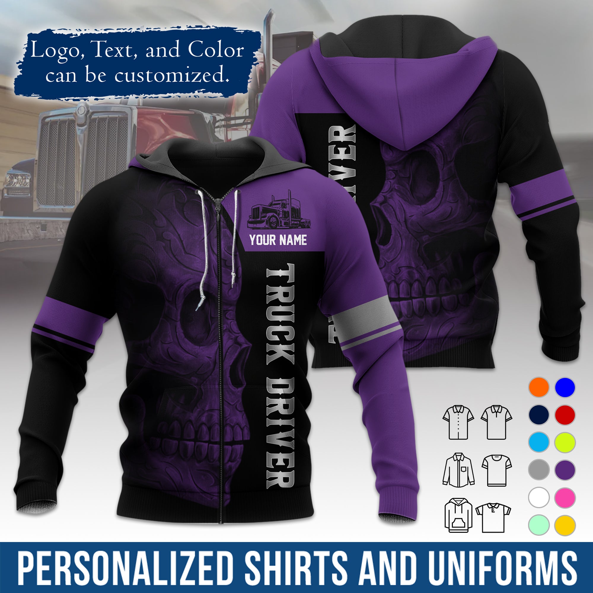 Custom Hoodie Uniform for Semi Truck Drivers, Add Your Company Logo, Text & Phone Number HD06