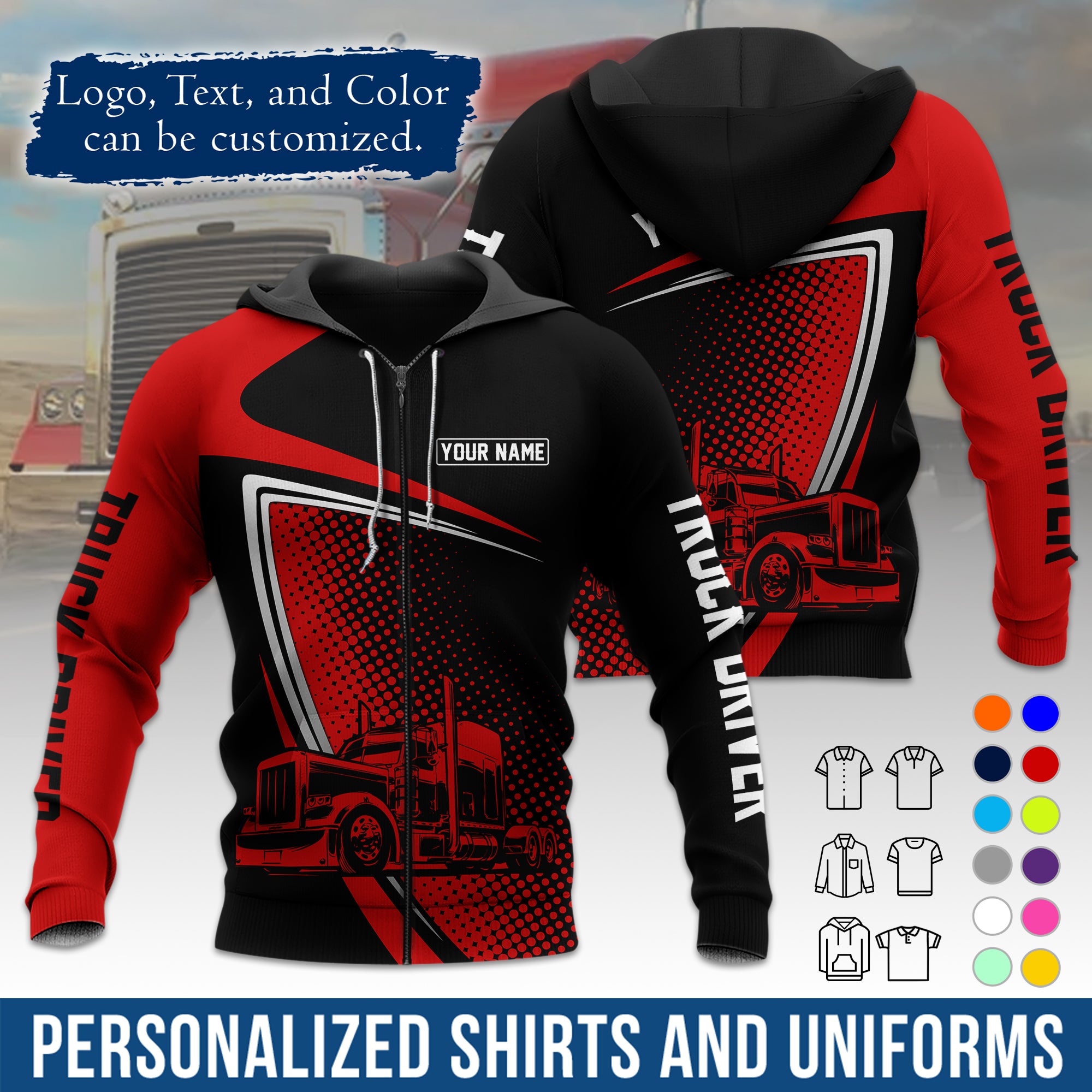 Custom Hoodie Uniform for Semi Truck Drivers, Add Your Company Logo, Text & Phone Number HD02