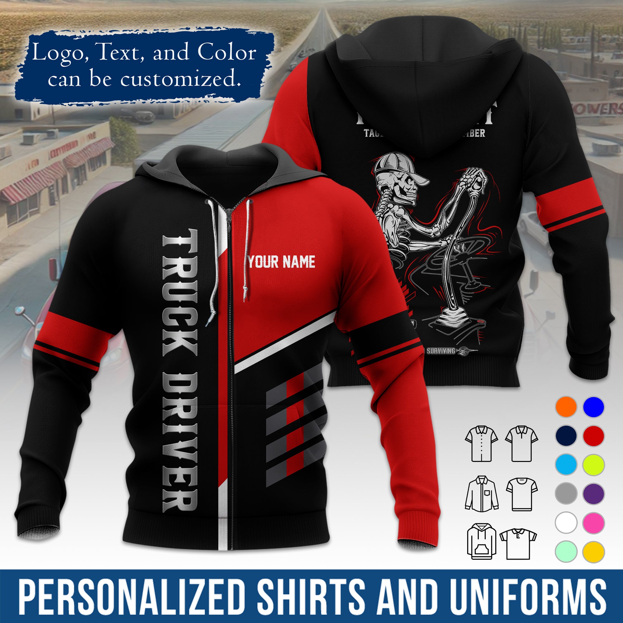 Custom Hoodie Uniform for Semi Truck Drivers, Add Your Company Logo, Text & Phone Number HD07