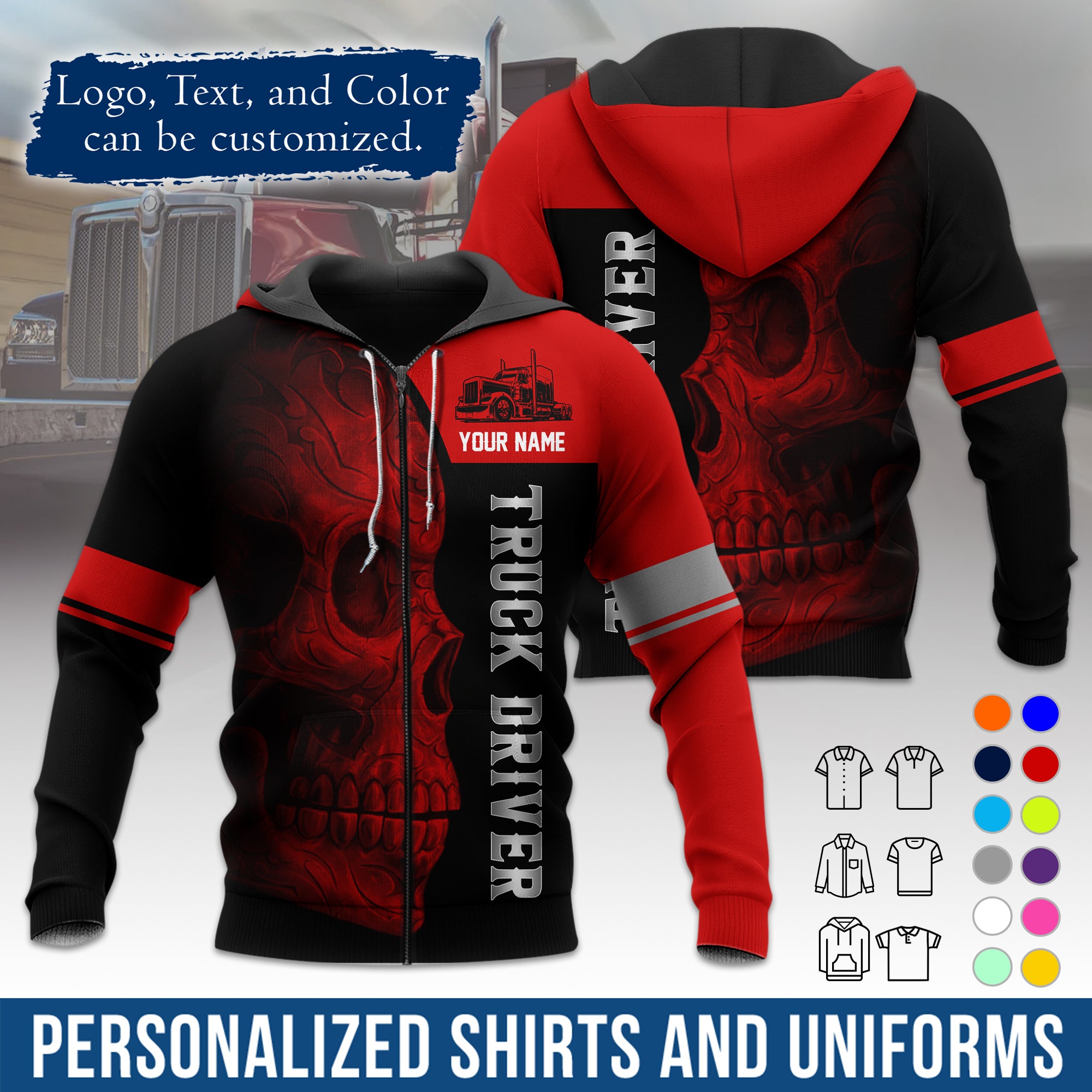 Custom Hoodie Uniform for Semi Truck Drivers, Add Your Company Logo, Text & Phone Number HD06