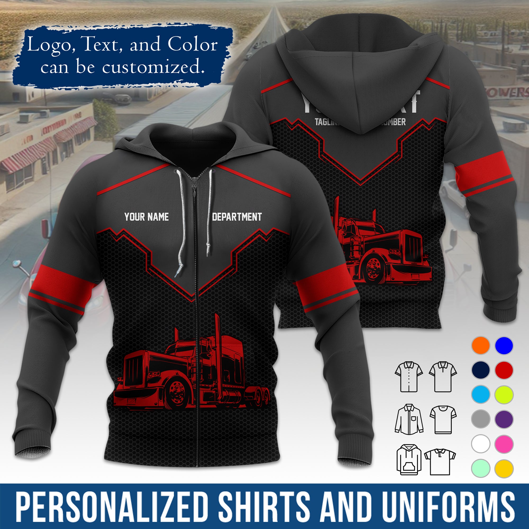 Custom Hoodie Uniform for Semi Truck Drivers, Add Your Company Logo, Text & Phone Number HD08