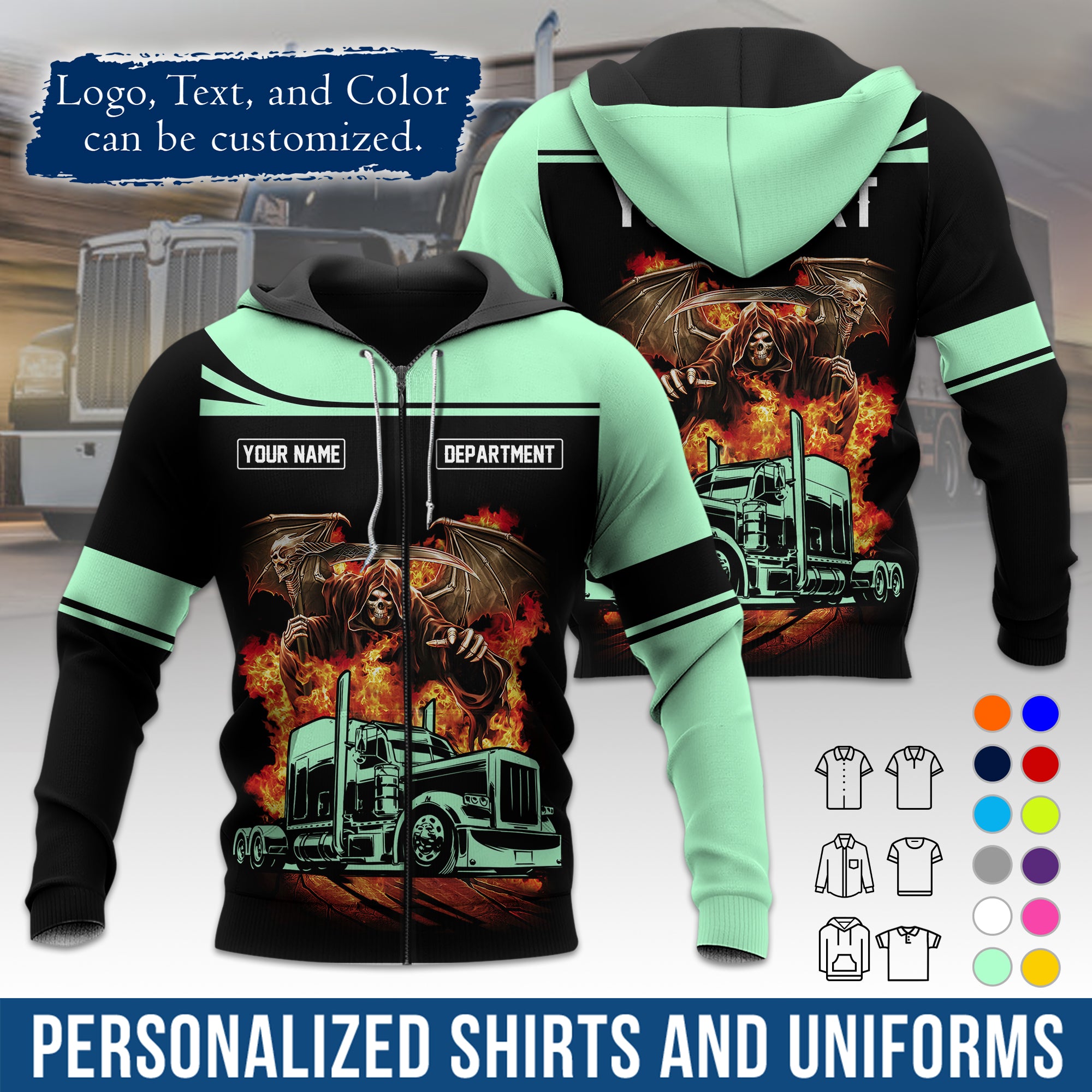 Custom Hoodie Uniform for Semi Truck Drivers, Add Your Company Logo, Text & Phone Number HD01