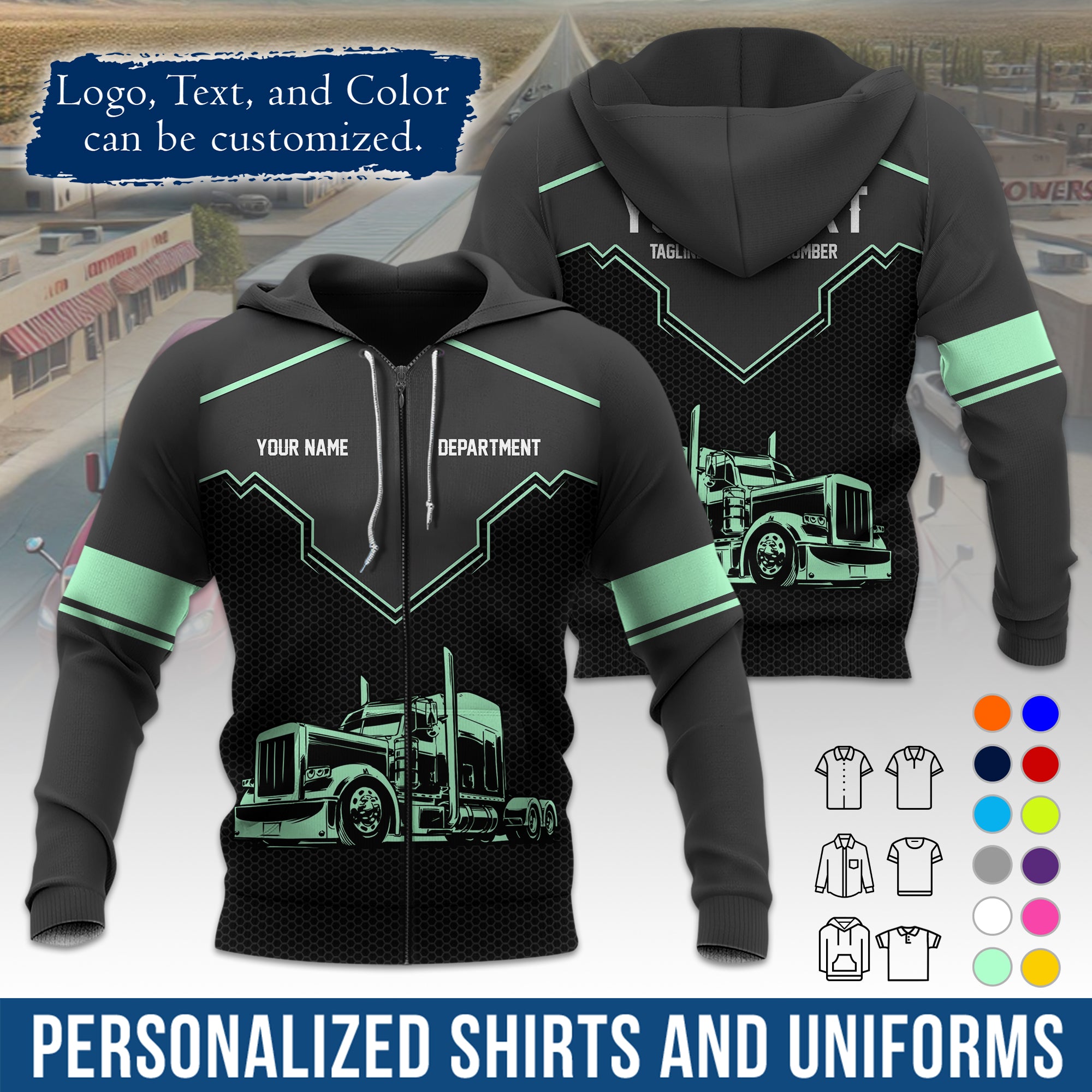 Custom Hoodie Uniform for Semi Truck Drivers, Add Your Company Logo, Text & Phone Number HD08