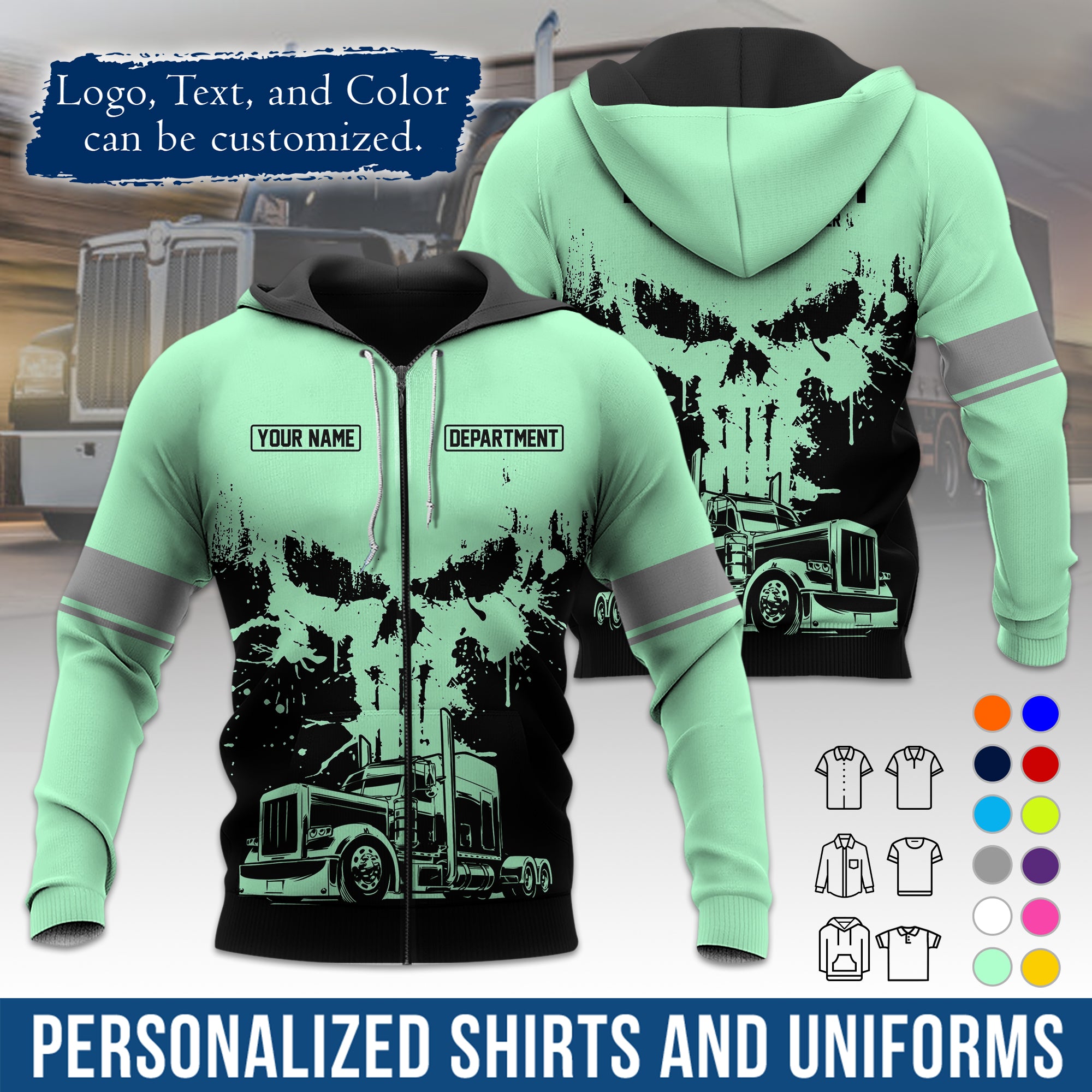 Custom Hoodie Uniform for Semi Truck Drivers, Add Your Company Logo, Text & Phone Number HD04