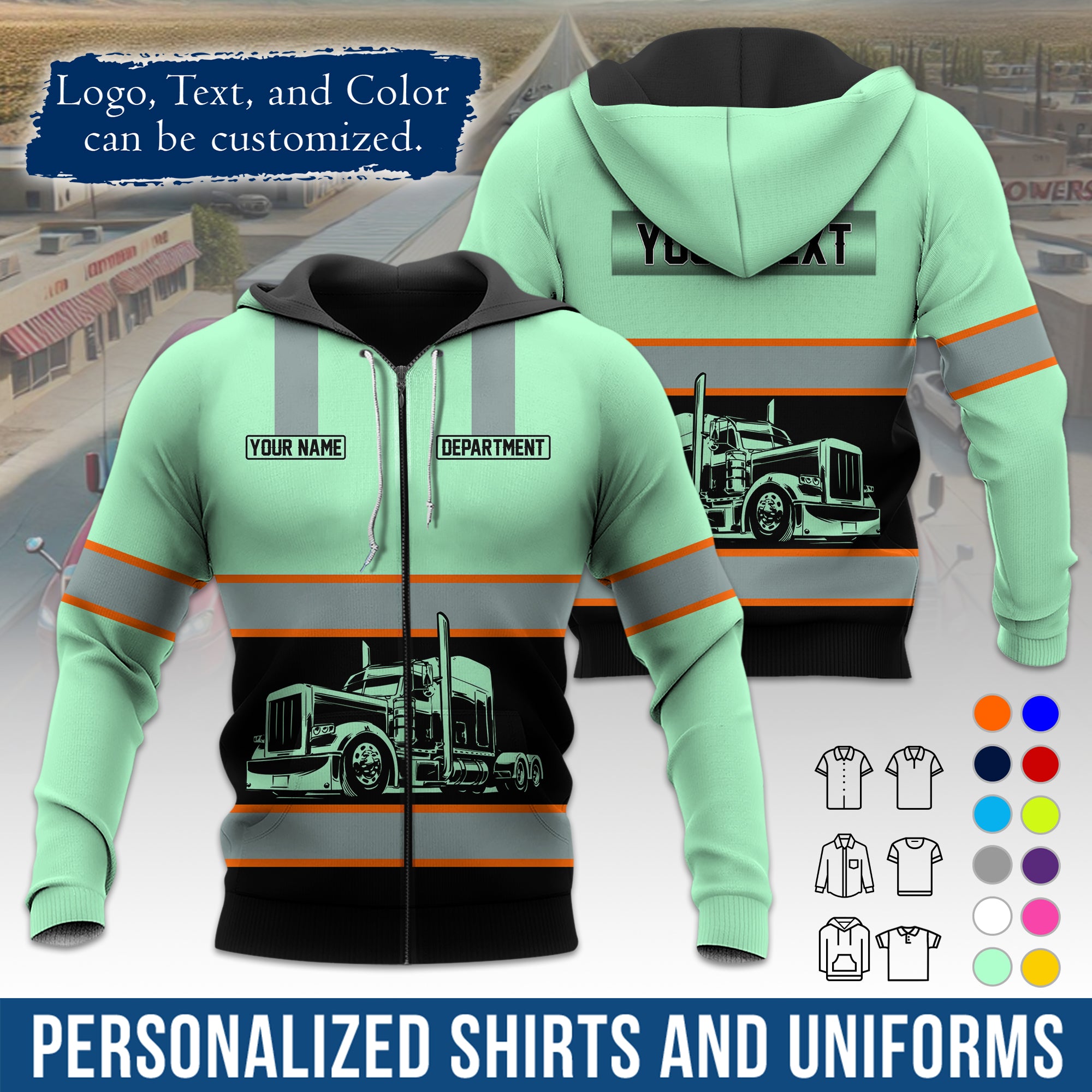 Custom Hoodie Uniform for Semi Truck Drivers, Add Your Company Logo, Text & Phone Number HD09