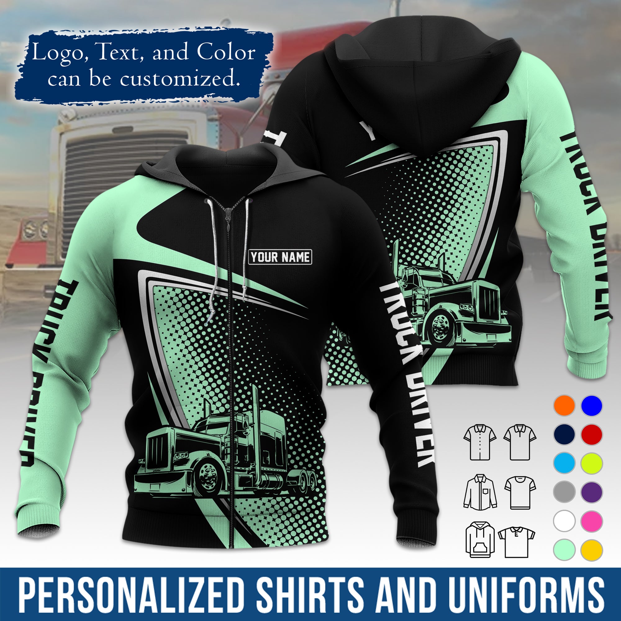 Custom Hoodie Uniform for Semi Truck Drivers, Add Your Company Logo, Text & Phone Number HD02
