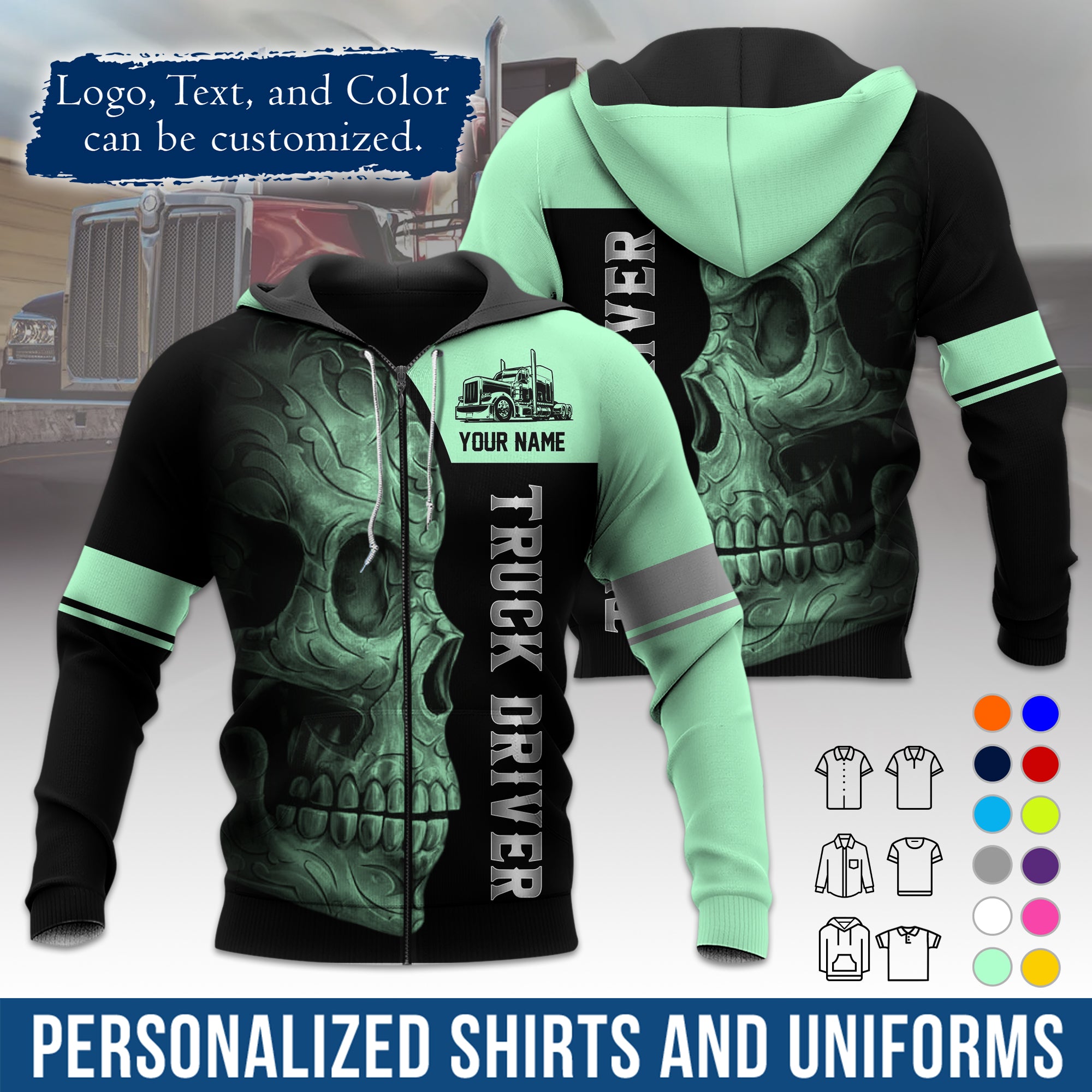 Custom Hoodie Uniform for Semi Truck Drivers, Add Your Company Logo, Text & Phone Number HD06