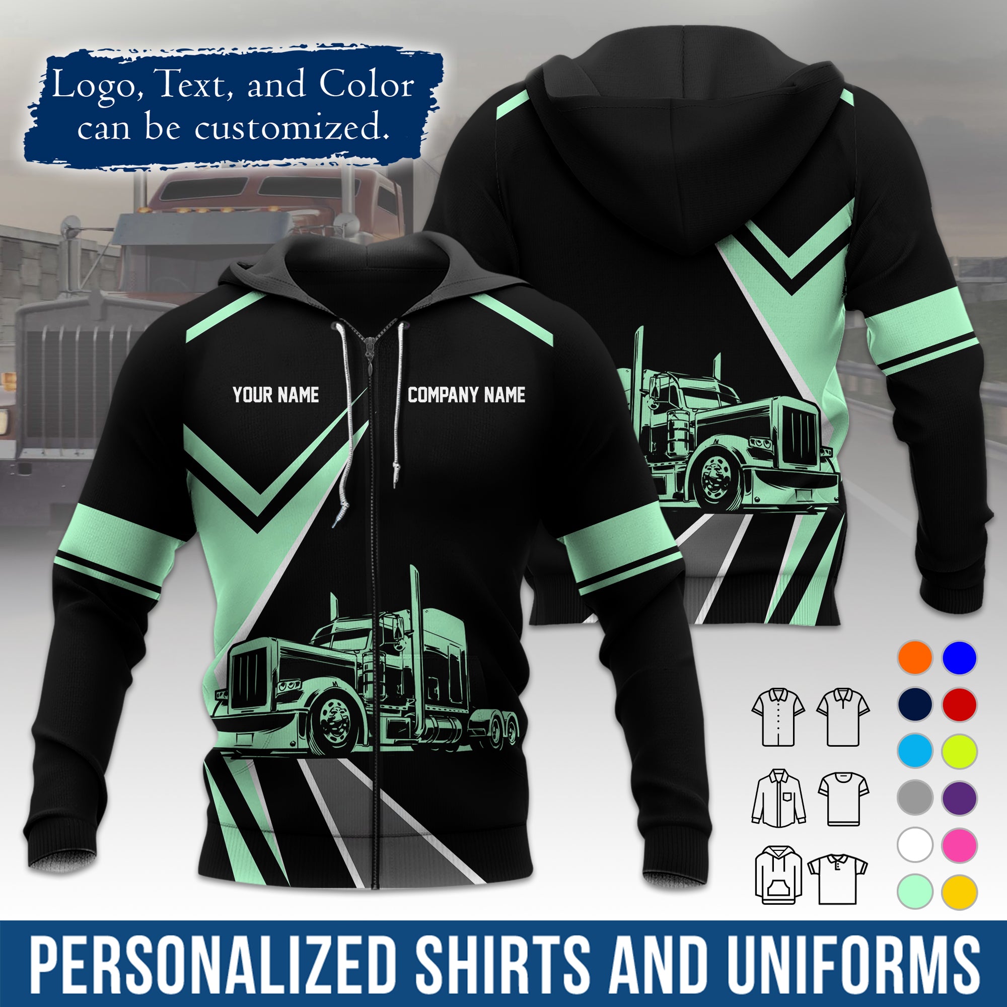 Custom Hoodie Uniform for Semi Truck Drivers, Add Your Company Logo, Text & Phone Number HD05