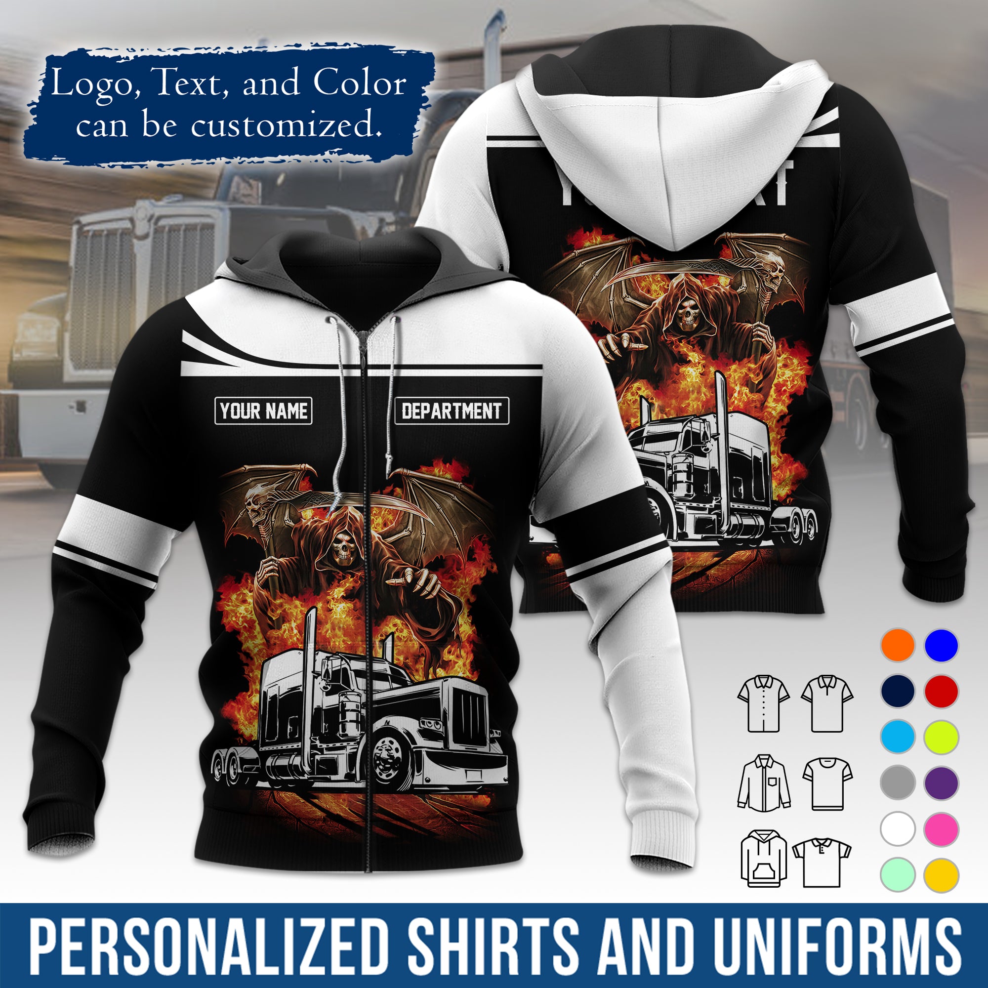 Custom Hoodie Uniform for Semi Truck Drivers, Add Your Company Logo, Text & Phone Number HD01