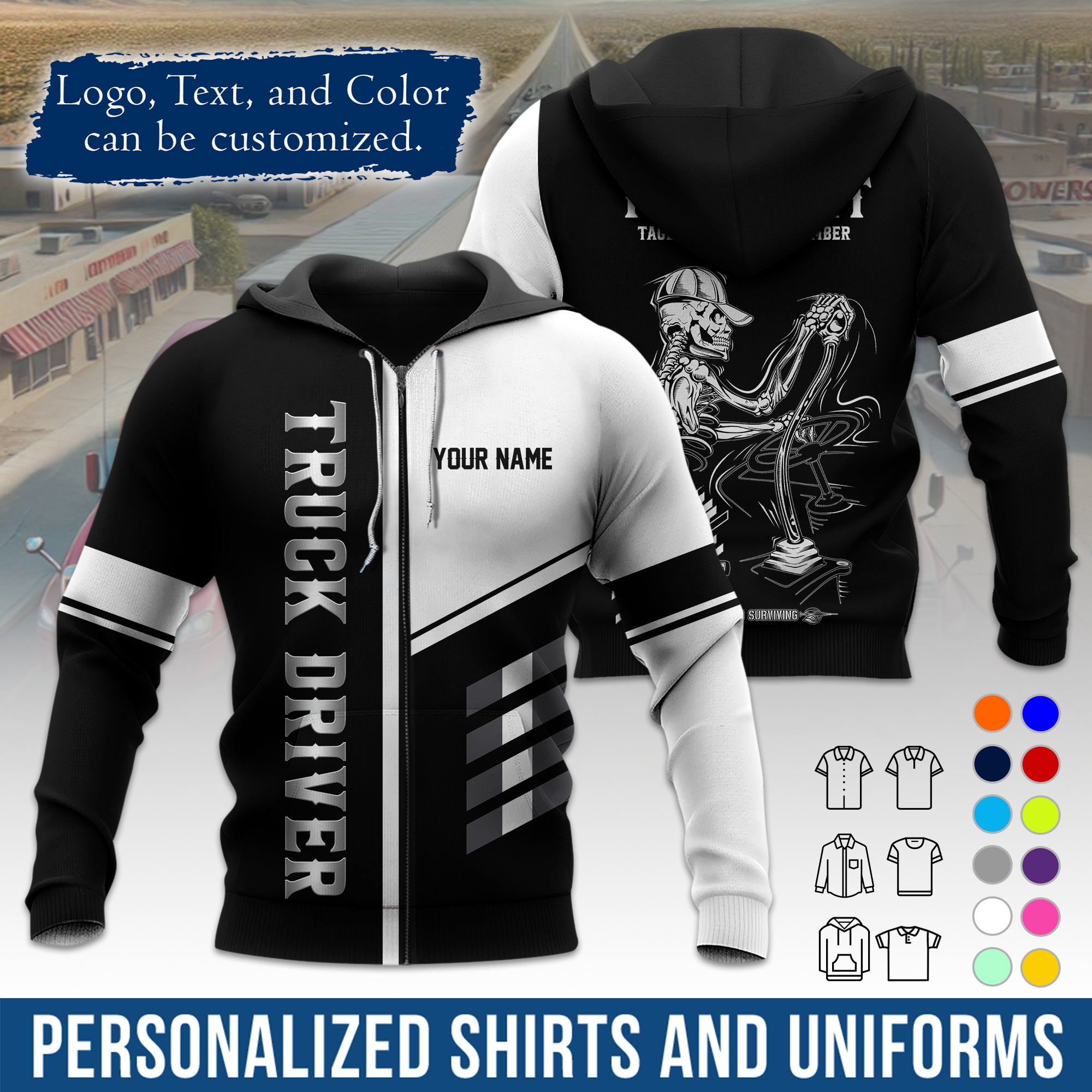 Custom Hoodie Uniform for Semi Truck Drivers, Add Your Company Logo, Text & Phone Number HD07