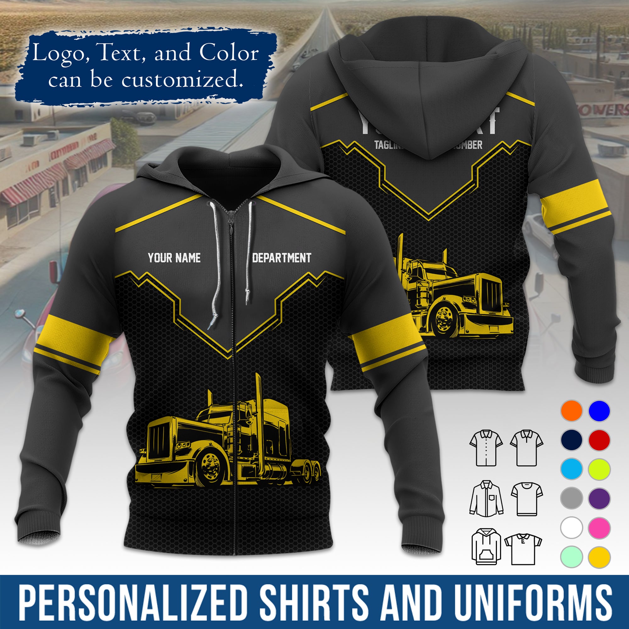 Custom Hoodie Uniform for Semi Truck Drivers, Add Your Company Logo, Text & Phone Number HD08