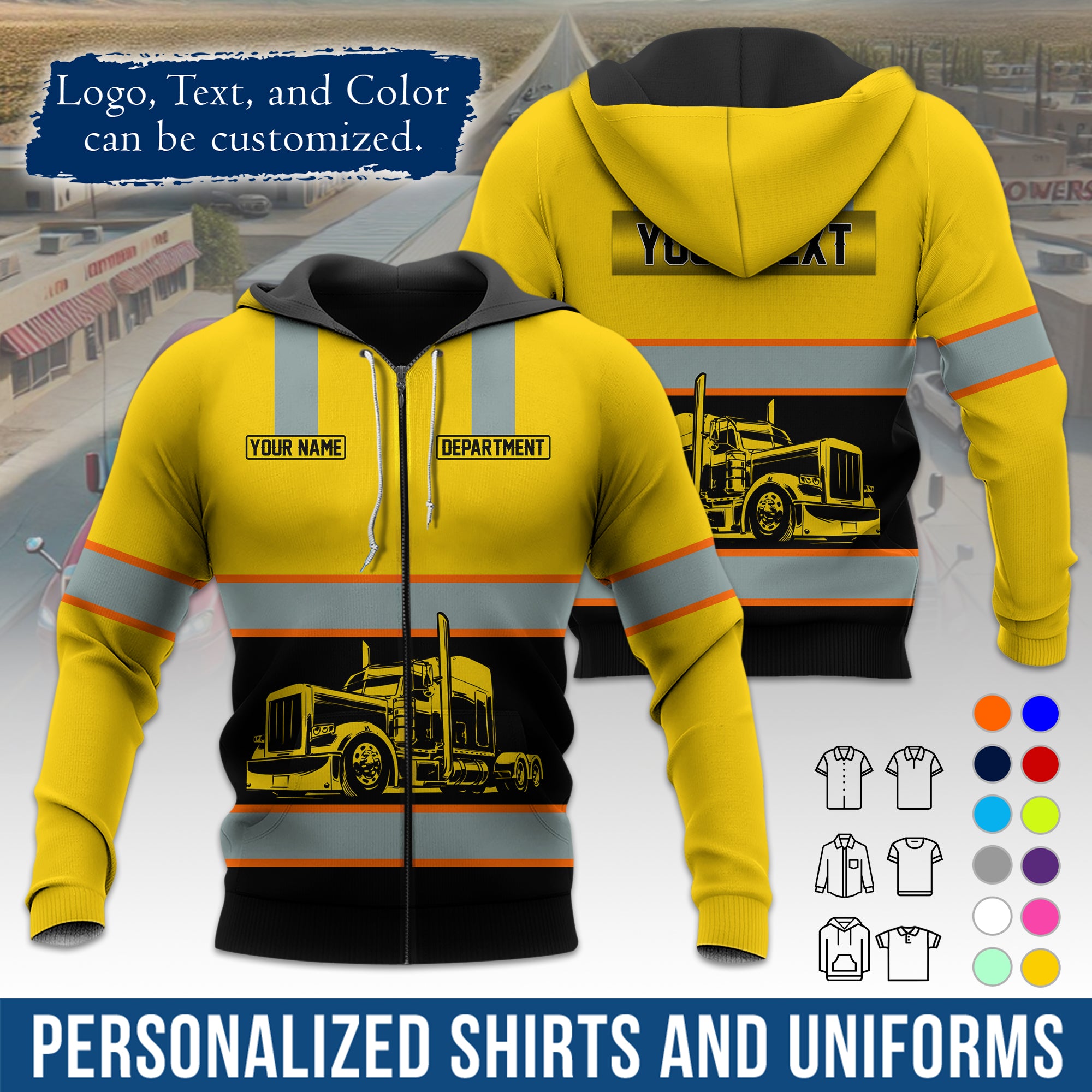 Custom Hoodie Uniform for Semi Truck Drivers, Add Your Company Logo, Text & Phone Number HD09