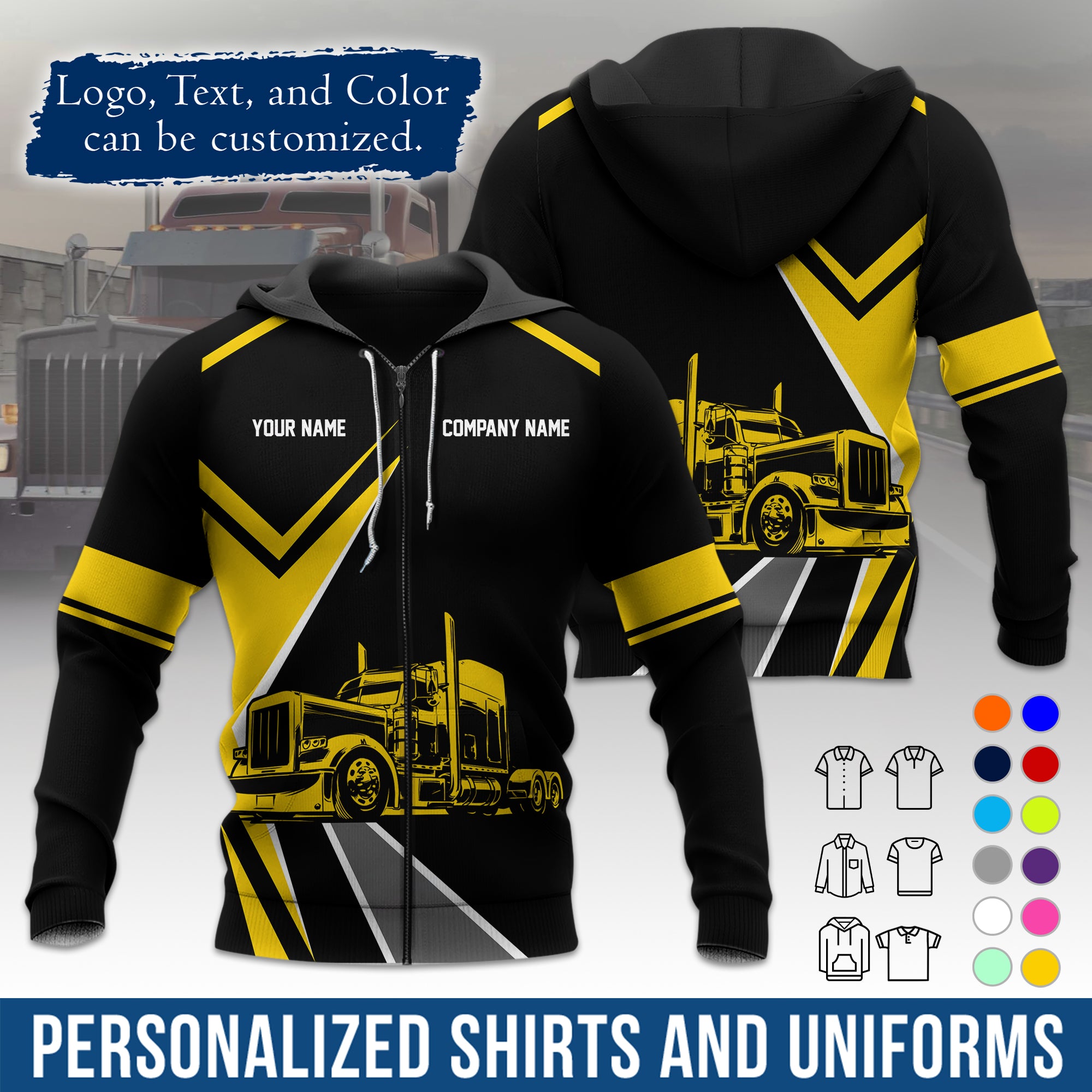 Custom Hoodie Uniform for Semi Truck Drivers, Add Your Company Logo, Text & Phone Number HD05