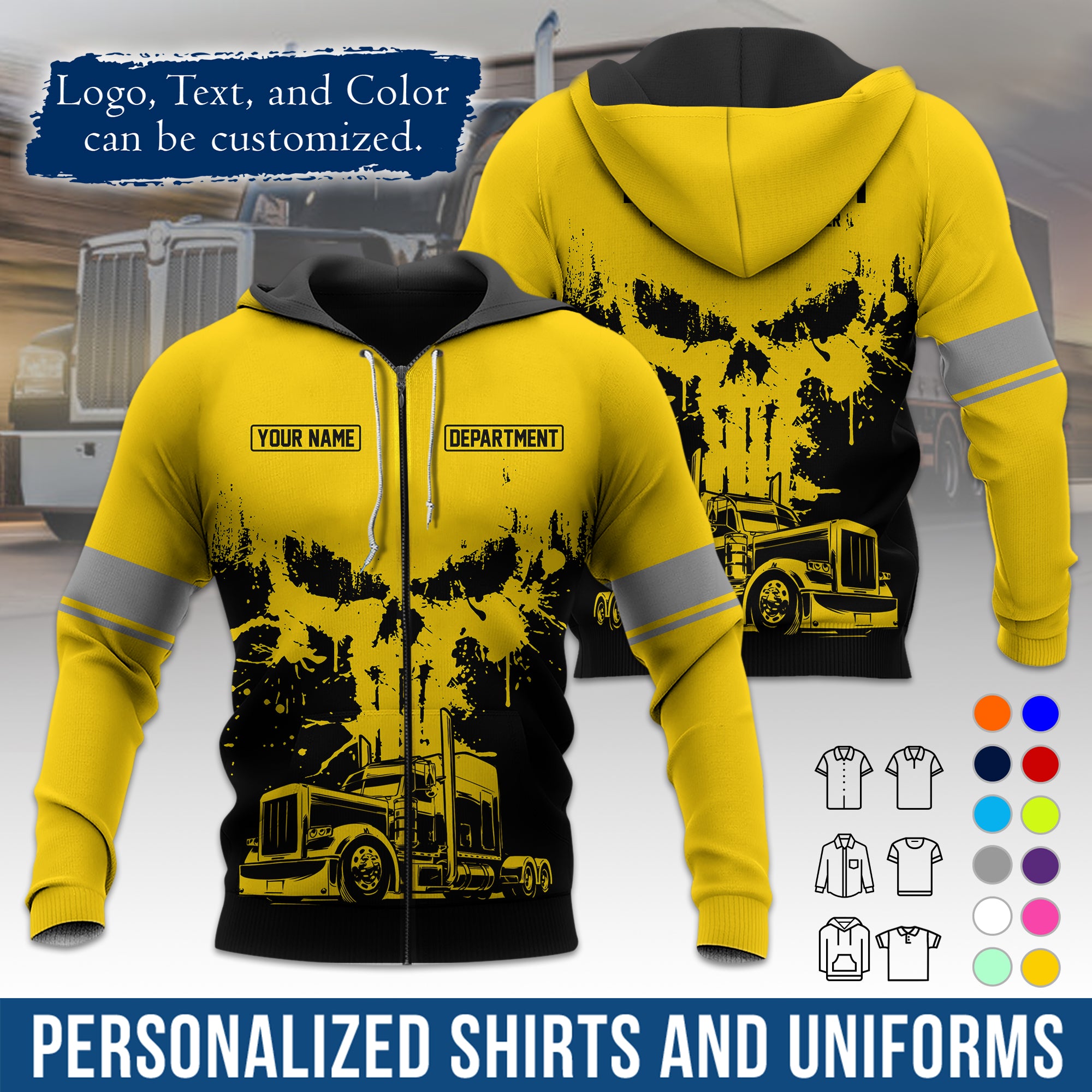 Custom Hoodie Uniform for Semi Truck Drivers, Add Your Company Logo, Text & Phone Number HD04