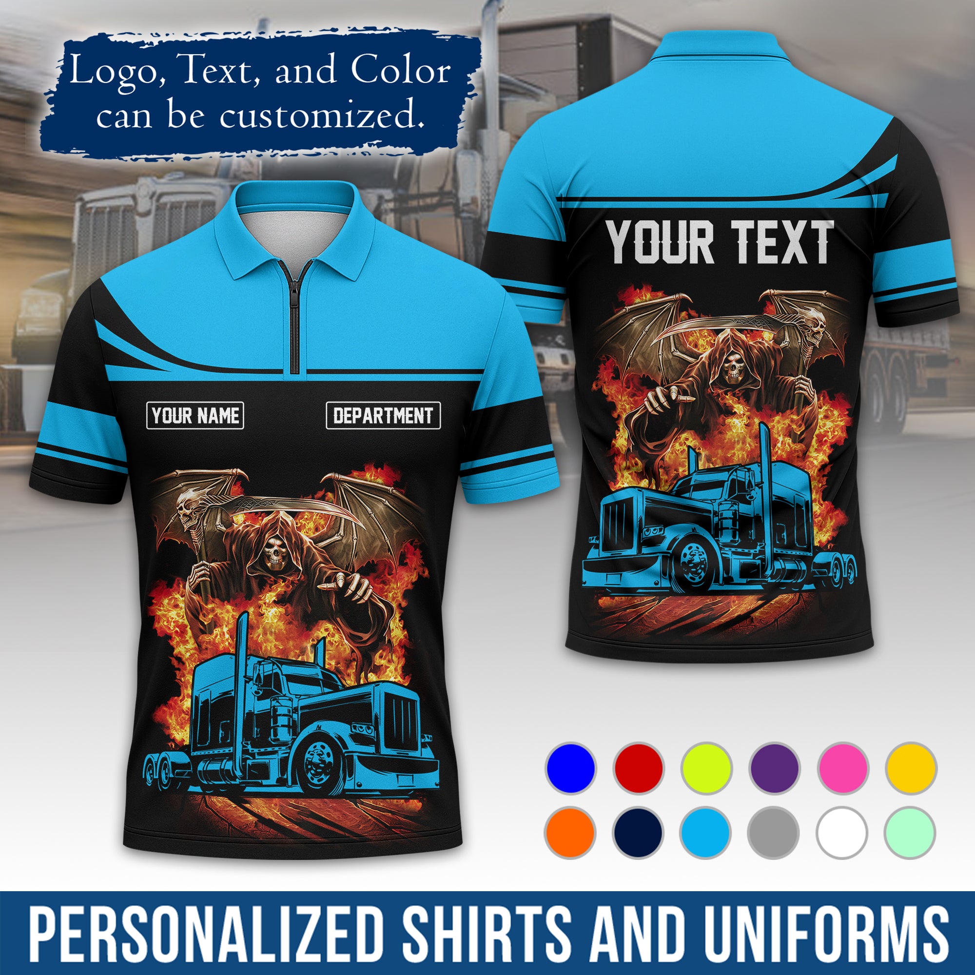 Custom Polo Shirt for Semi Truck Drivers, Personalized Logo, Company Text & Contact Info PL01