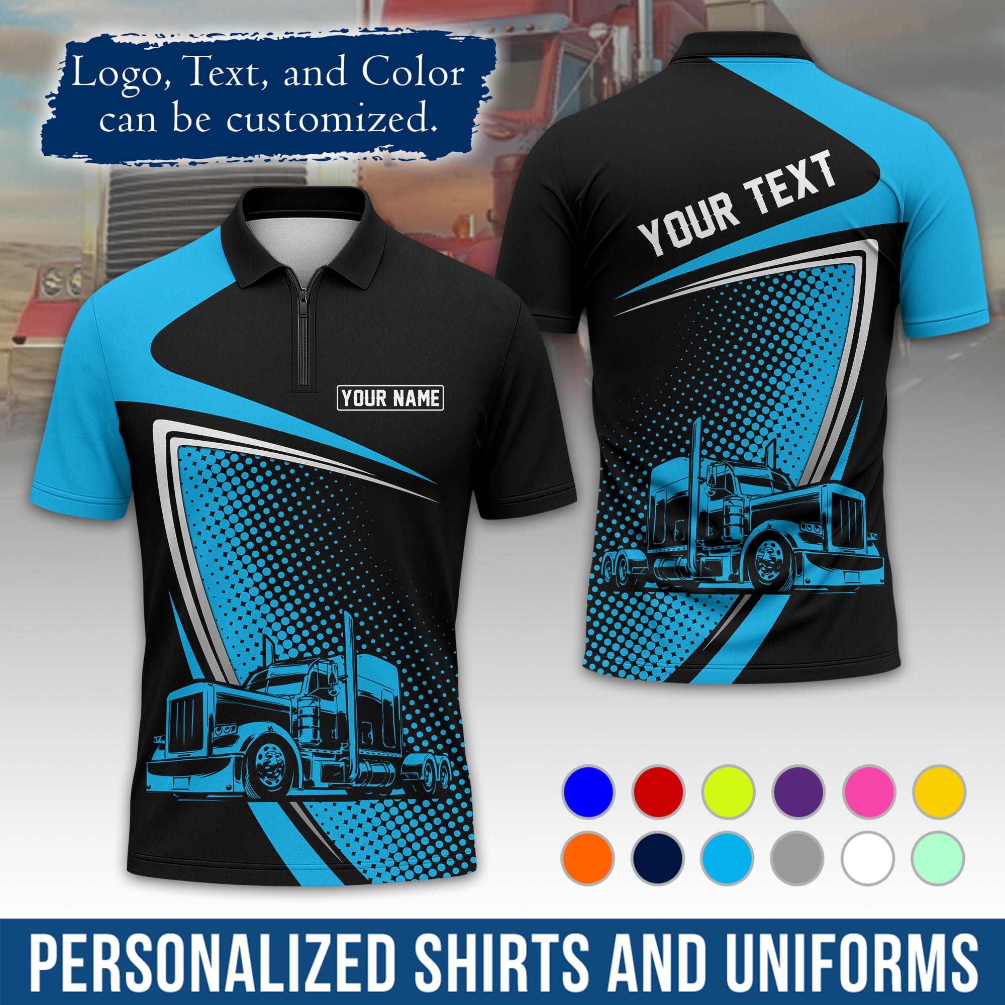 Custom Polo Shirt for Semi Truck Drivers, Personalized Logo, Company Text & Contact Info PL02