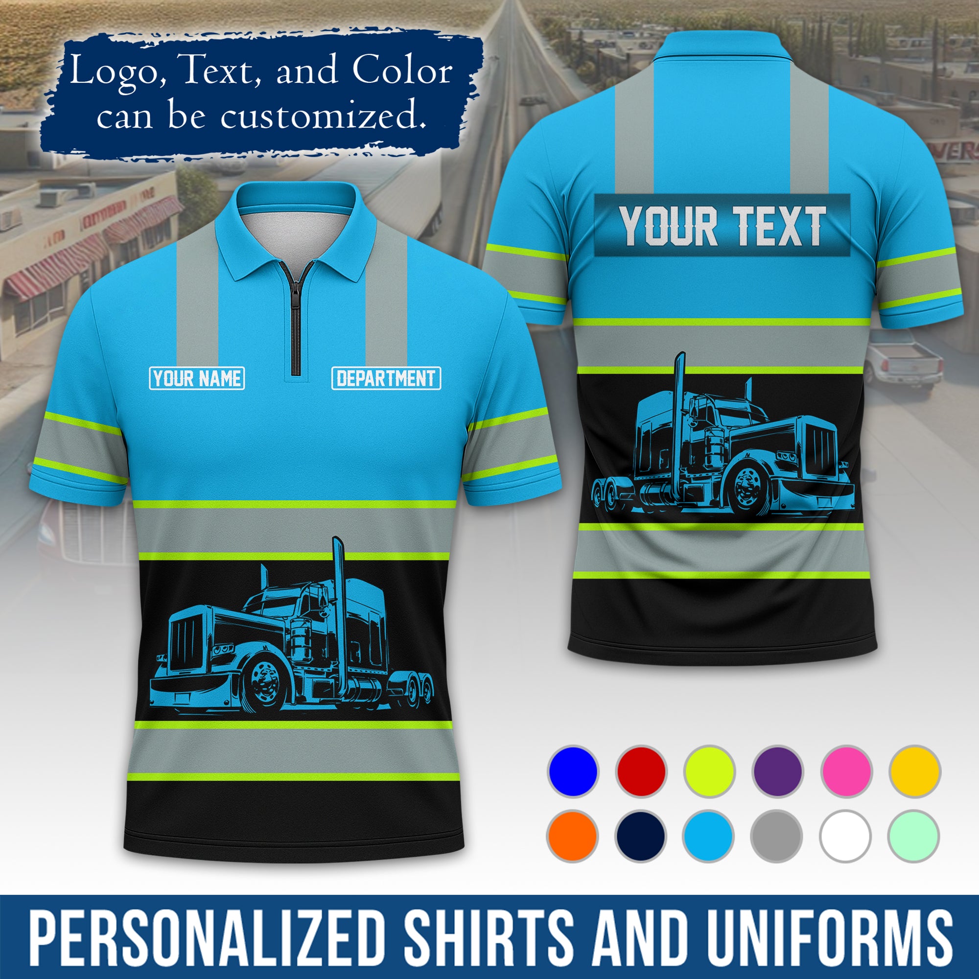 Custom Polo Shirt for Semi Truck Drivers, Personalized Logo, Company Text & Contact Info PL09
