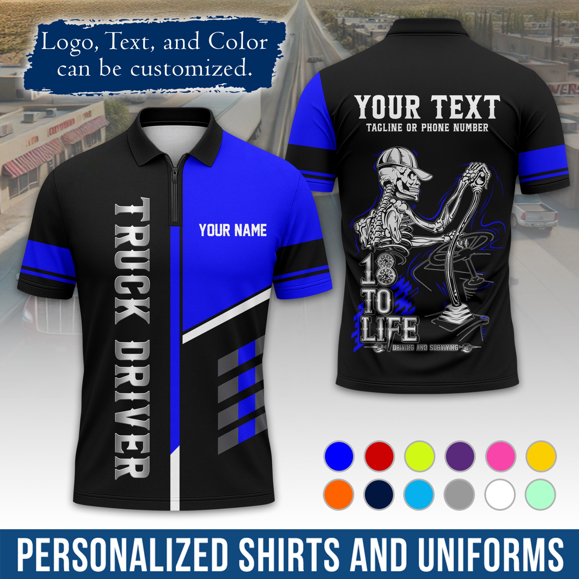 Custom Polo Shirt for Semi Truck Drivers, Personalized Logo, Company Text & Contact Info PL07