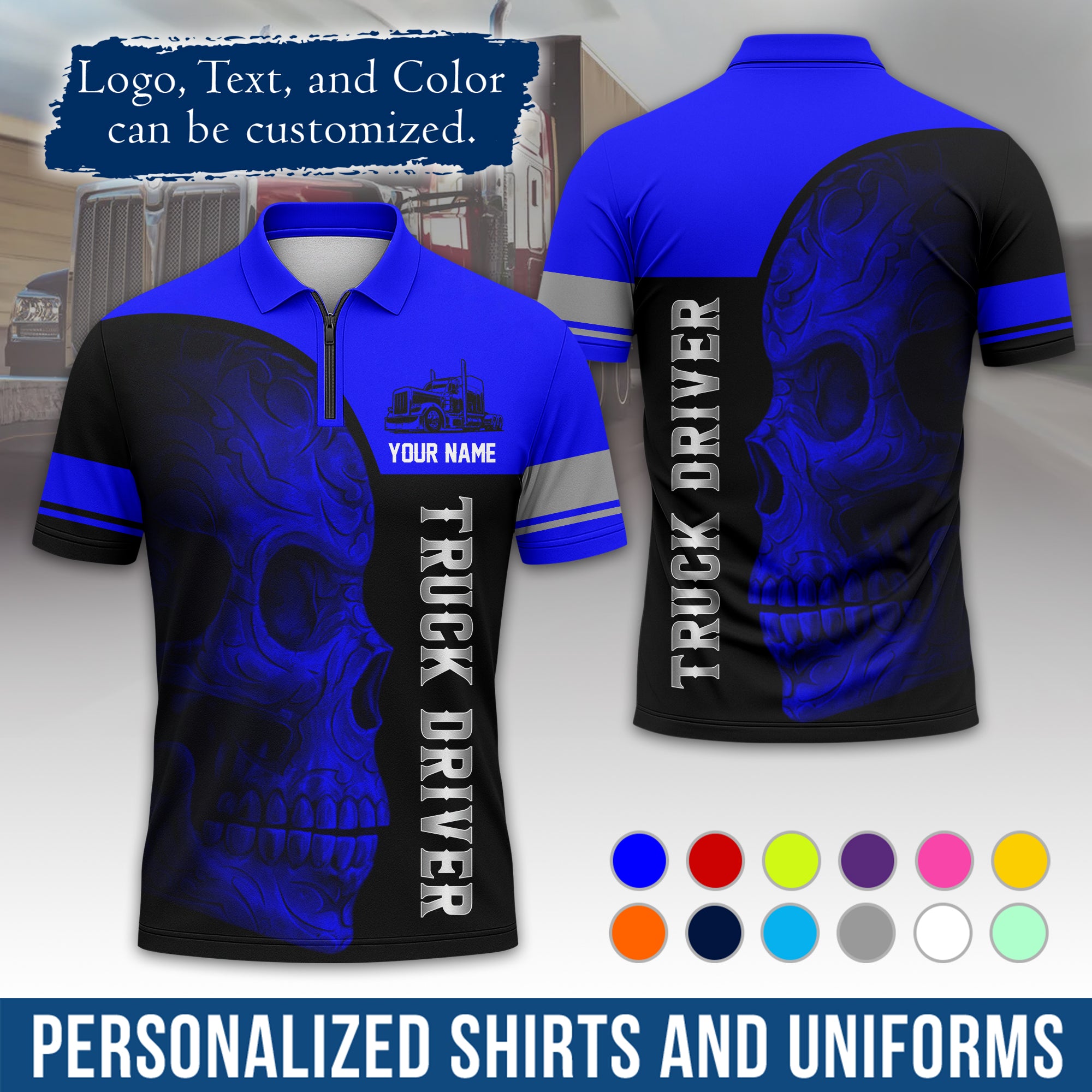 Custom Polo Shirt for Semi Truck Drivers, Personalized Logo, Company Text & Contact Info PL06