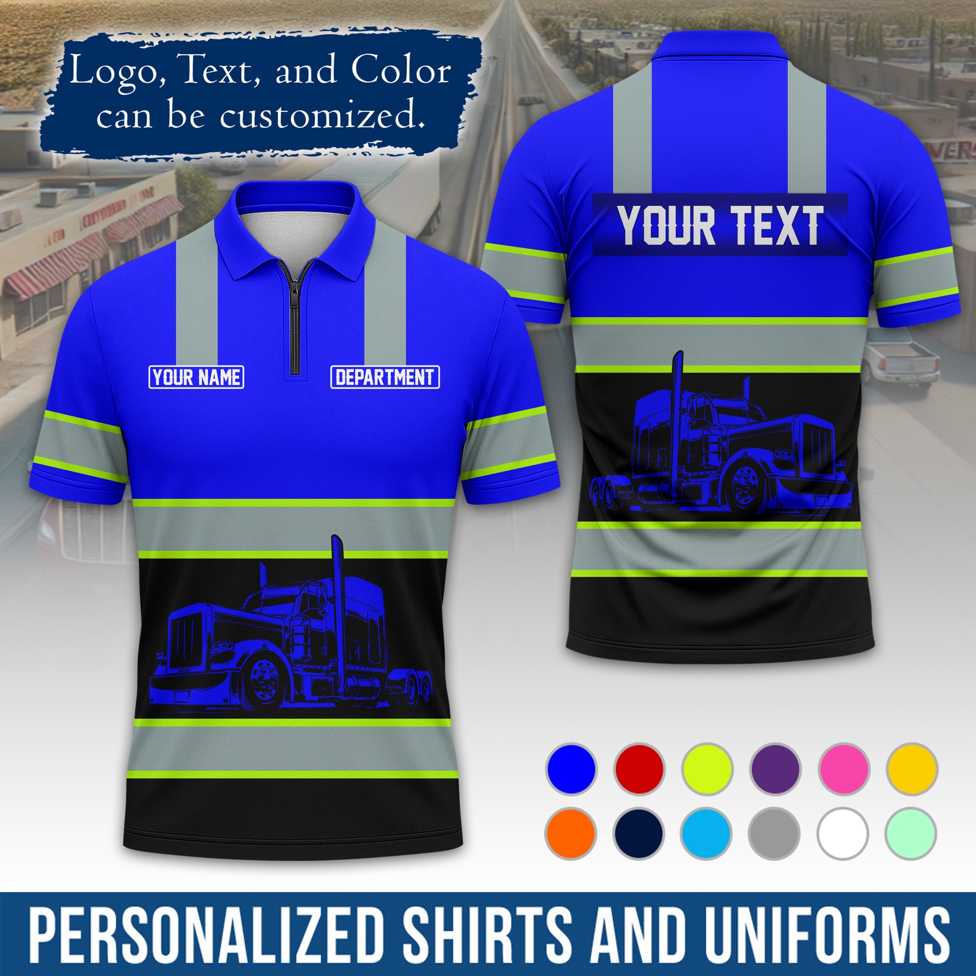 Custom Polo Shirt for Semi Truck Drivers, Personalized Logo, Company Text & Contact Info PL09