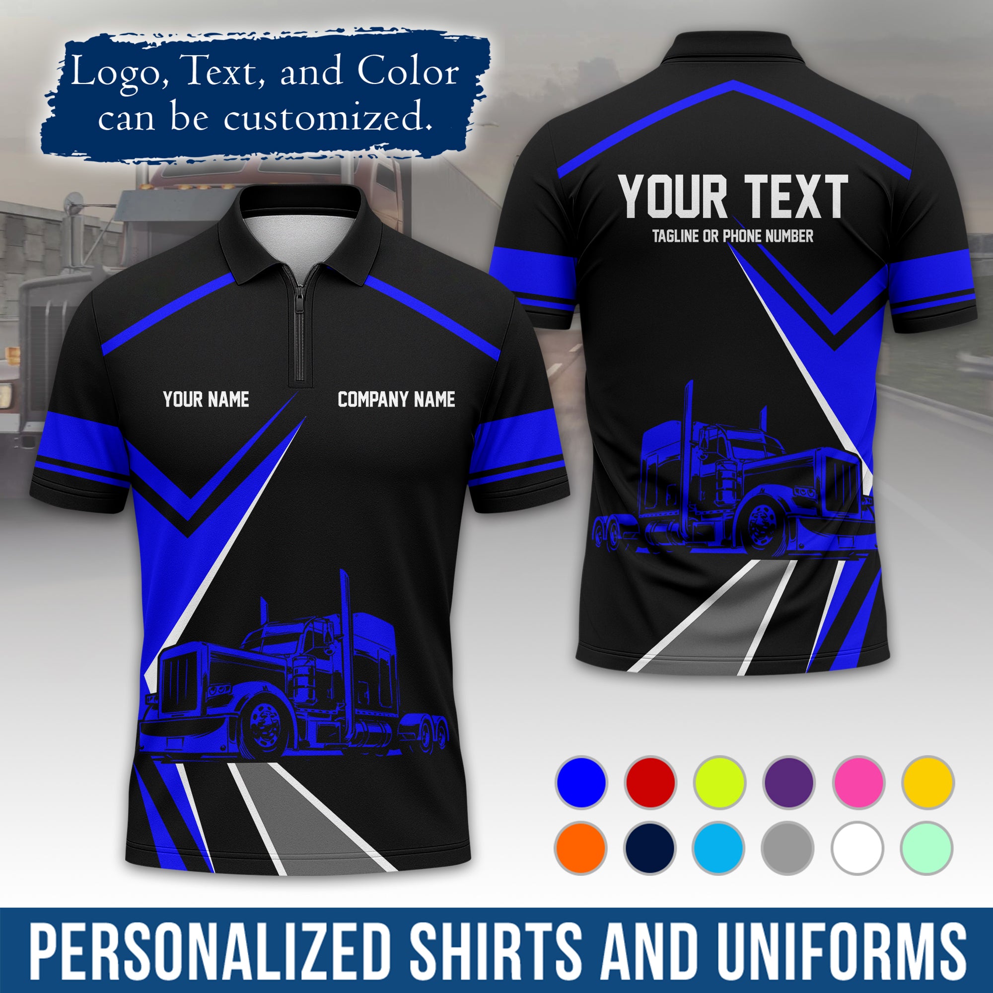 Custom Polo Shirt for Semi Truck Drivers, Personalized Logo, Company Text & Contact Info PL05